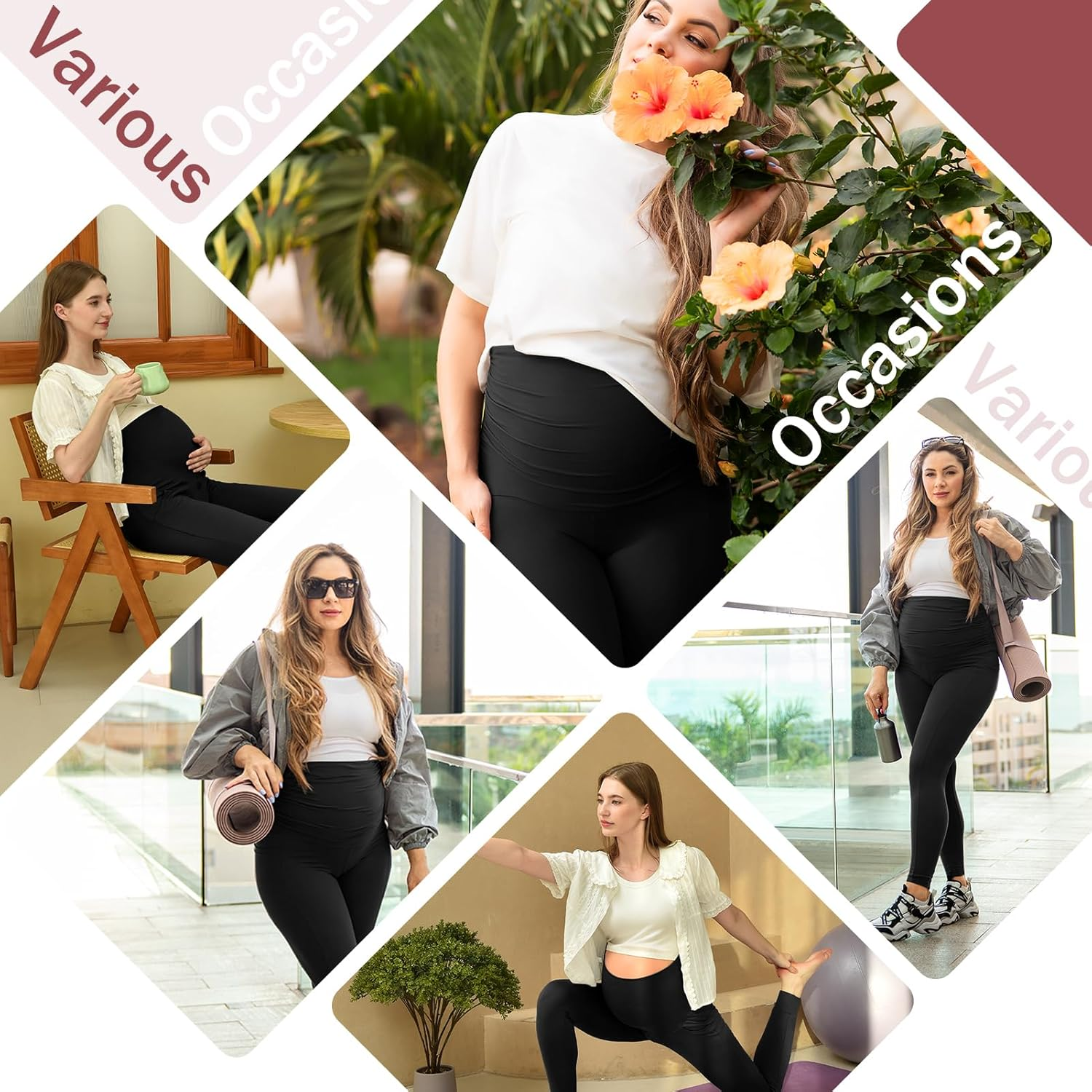 SINOPHANT Women'S Maternity Leggings over the Belly with Pockets,Pregnancy Yoga Pants Workout Leggings image number 4