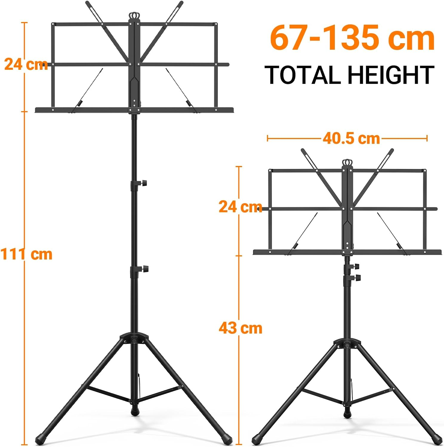 IRONTREE Music Stand - 2 in 1 Dual-Use Desktop Book Stand Folding Music Holder Portable and Lightweight with Music Sheet Clip Holder & Carrying Bag Suitable for Instrumental Performance (Black) image number 4