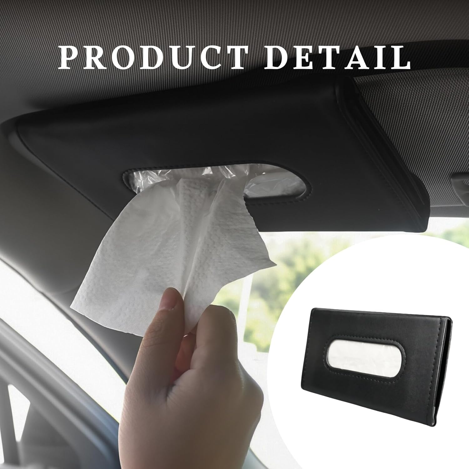 Visor-Mounted Car Tissue Holder &ndash; PU Leather Organizer with Flannel Lining (Black, 8.94X4.84) image number 2