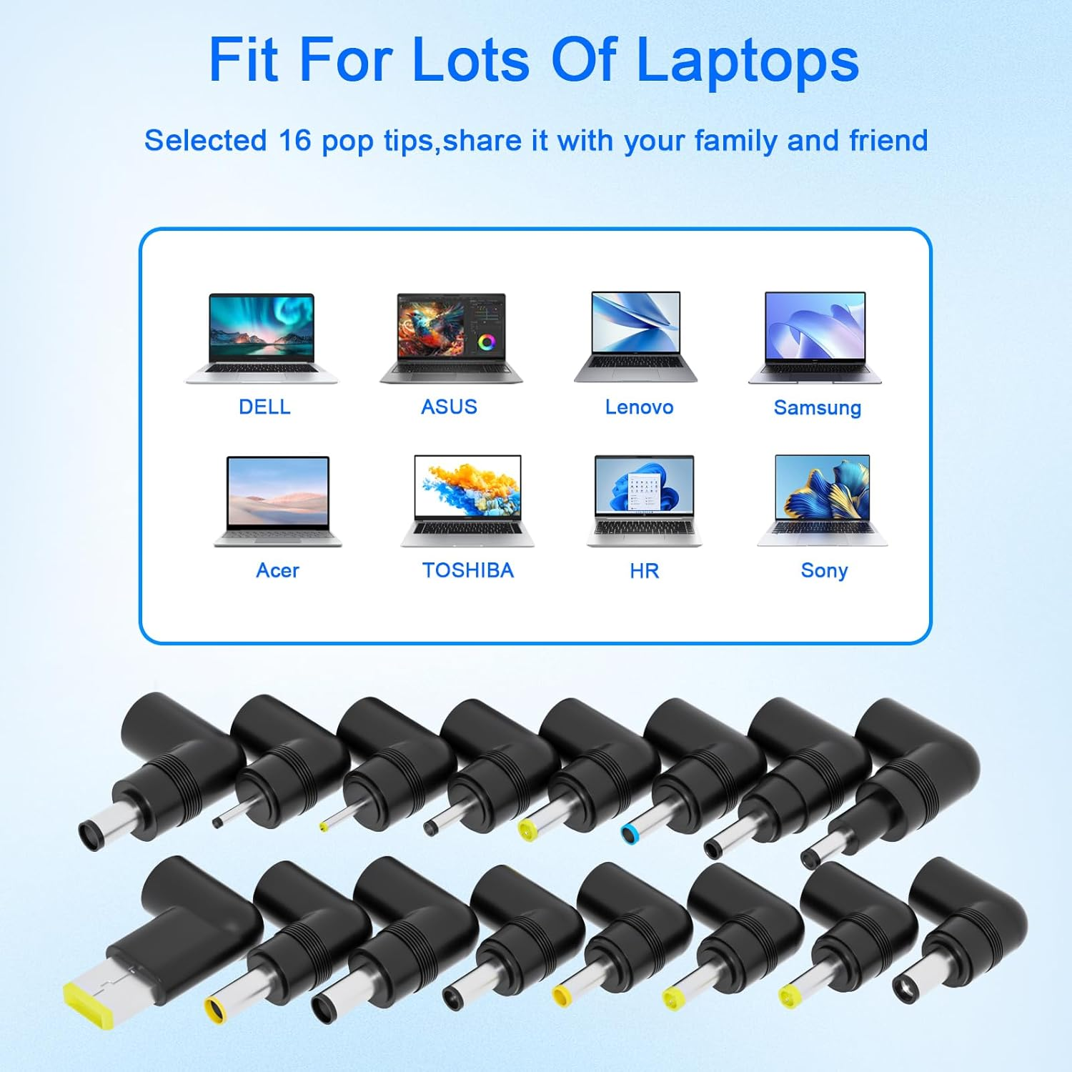 90W Universal Laptop Charger AC Adapter for HP Asus Acer Toshiba Dell Lenovo Fujitsu Gateway Ultrabook Chromebook IBM Compaq Samsung Sony Notebook Power Supply 18V/18.5V 19V/19.5V 20V 6A with 16 Tips image number 2