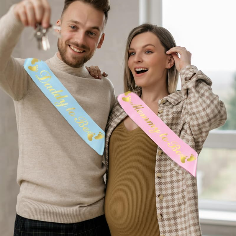 Daddy Mommy to Be Sash for Baby Shower Party Sashes New Mom Dad Gifts Gender Reveal Newborn Party Favors Pregnancy Announcement Sash for New Mother Father 2Pcs image number 2