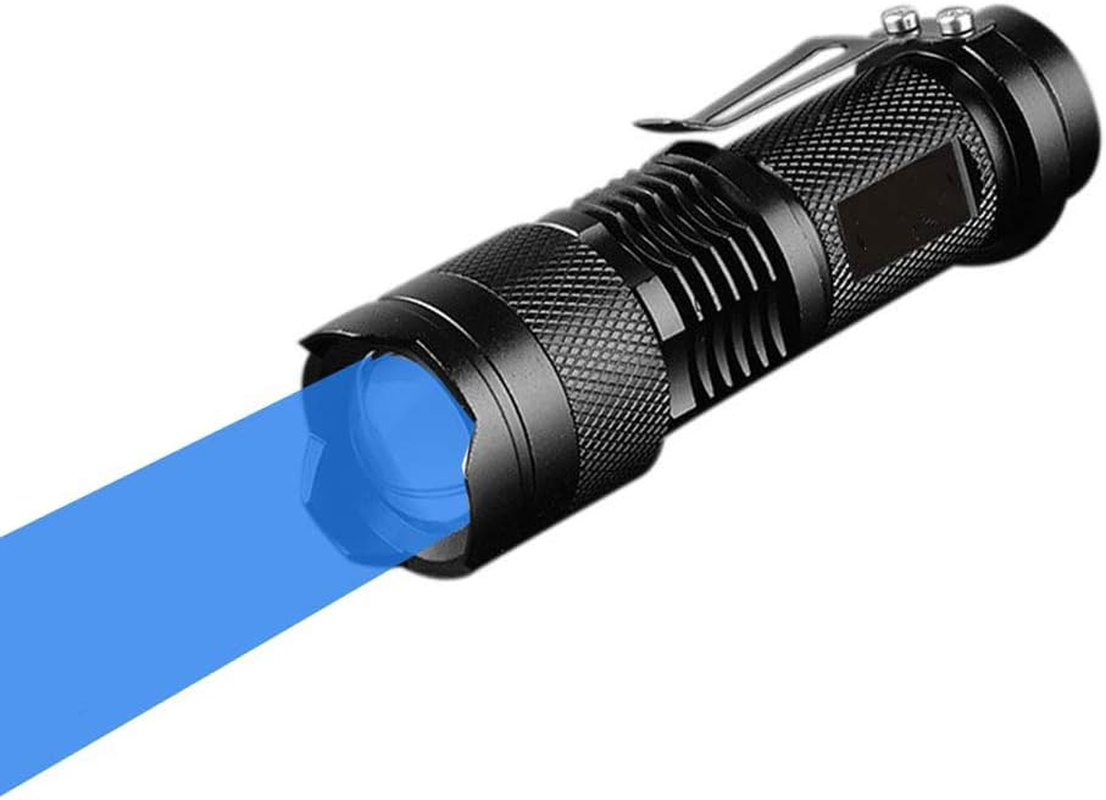 Blue Torch, WESLITE Blue Light Mini Torch Blue Beam LED Flashlight Torches 3 Modes Zoomable with Clip Long Range for Night Fishing Hunting(Battery Not Included) image number 5