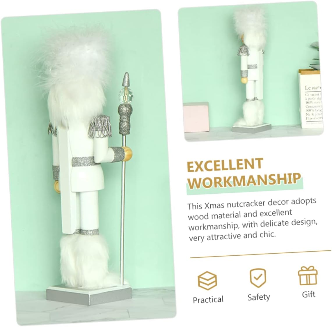 King Nutcracker Christmas Decoration Nutcracker Decoration Christmas Tabletop Decor Christmas Christmas Ornaments Xmas Decoration Festival Decor White Wood image number 5