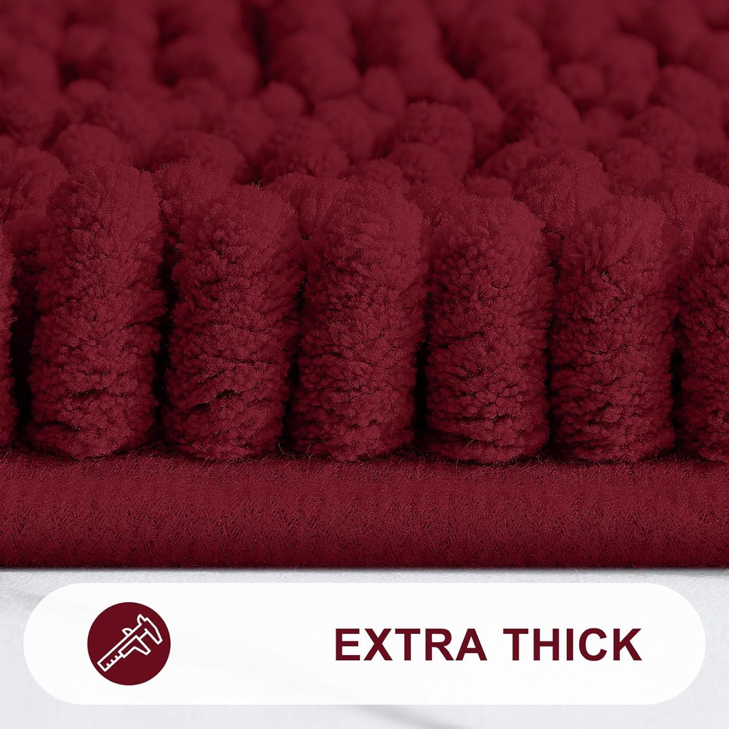 Grandaily Chenille Striped Bathroom Rug Mat, Extra Thick and Absorbent Bath Rugs, Non-Slip Soft Plush Shaggy Bath Carpet, Machine Wash Dry, Bath Mats for Tub, Shower and Bath Room, 16X24, Burgundy image number 7
