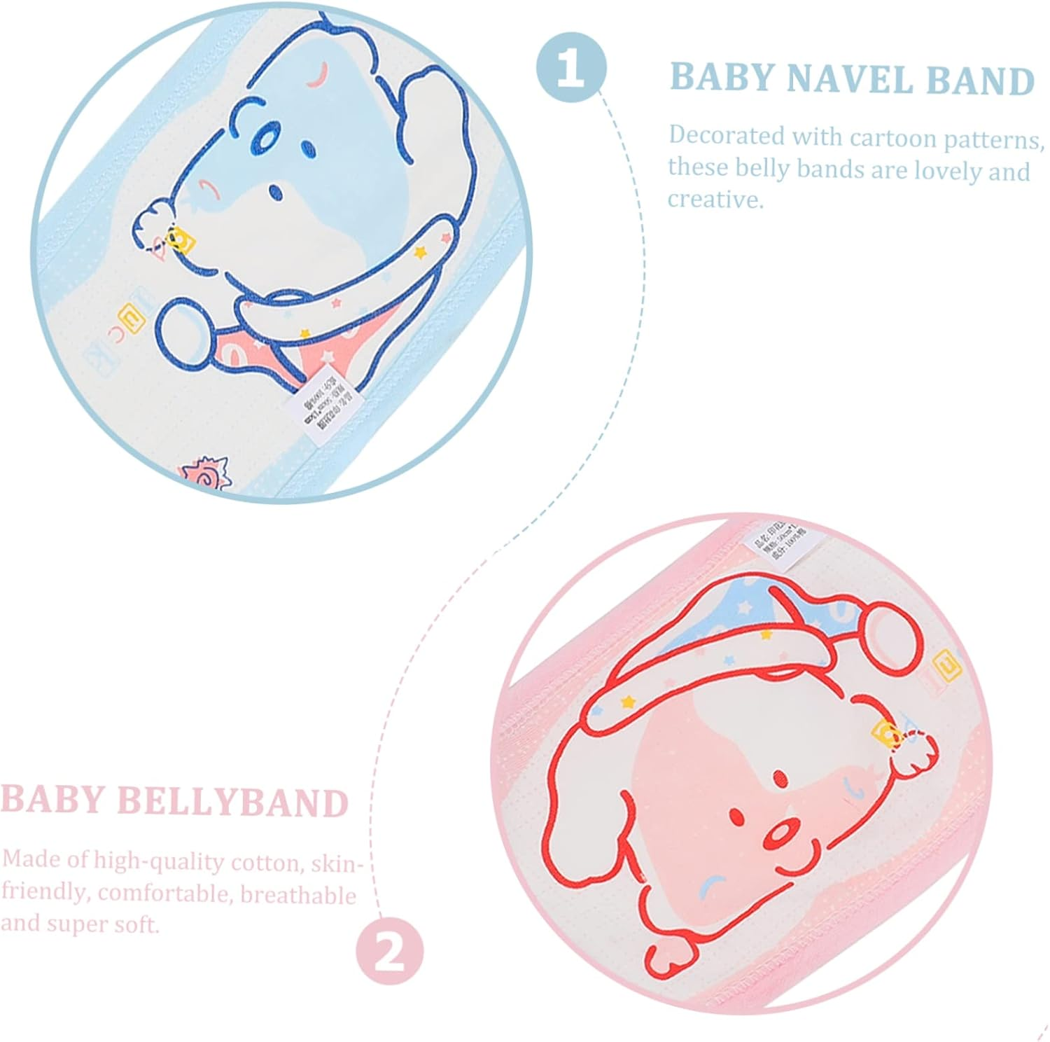2Pcs Cotton Baby Navel Bands Newborn Belly Belts Soft Breathable Infant Belly Band Set for Newborns Pink and Blue Baby Protection and Comfort image number 4