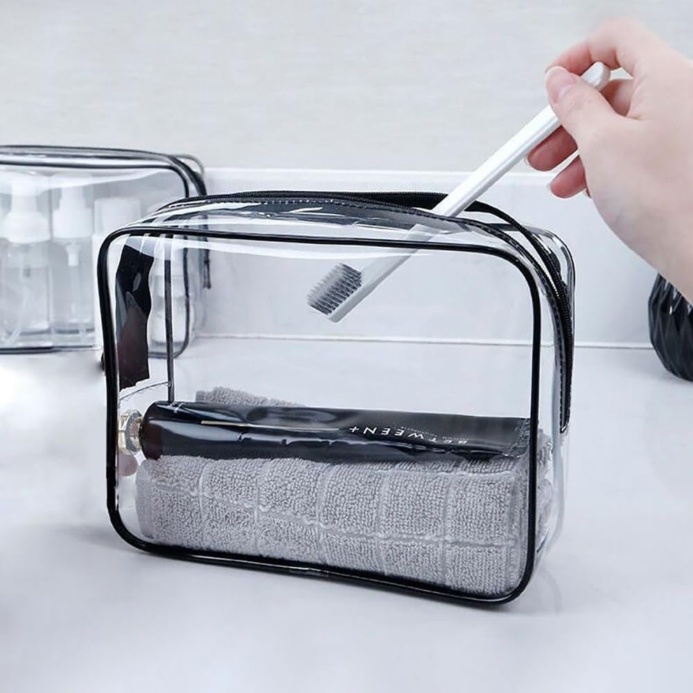 Nayiissi Clear Cosmetic Makeup Bag with Large Opening, Plastic PVC Zippered Travel Accessories Pouch Toiletry Bags for Women Men (Black), Black, with Clear Color, Everything Is Clear at a Glance