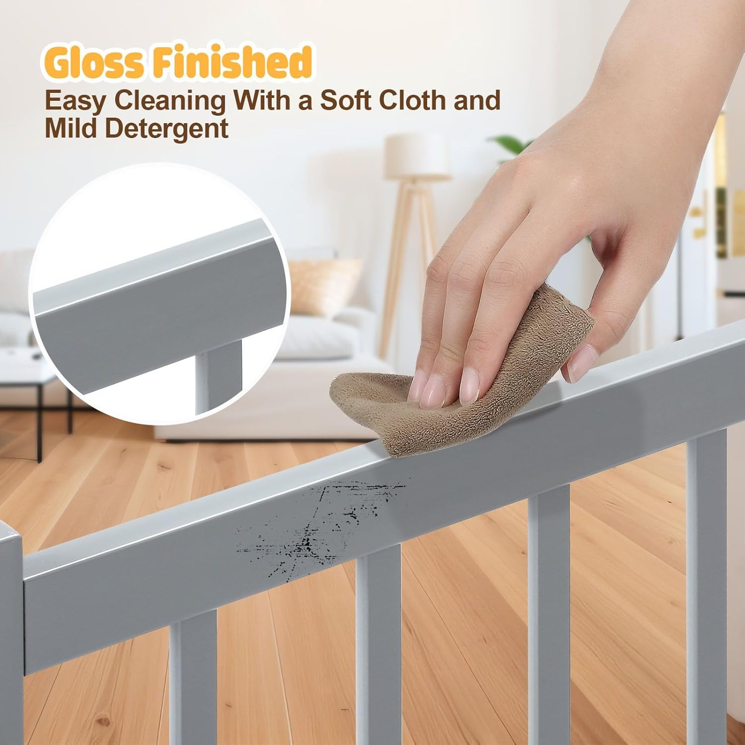 4 Panels Freestanding Wooden Pet Safety Gate,Foldable Puppy Dog Fence Safety Guard,Indoor Pet Playpen Pet Barrier Protection Net Stair Partition,Grey image number 3