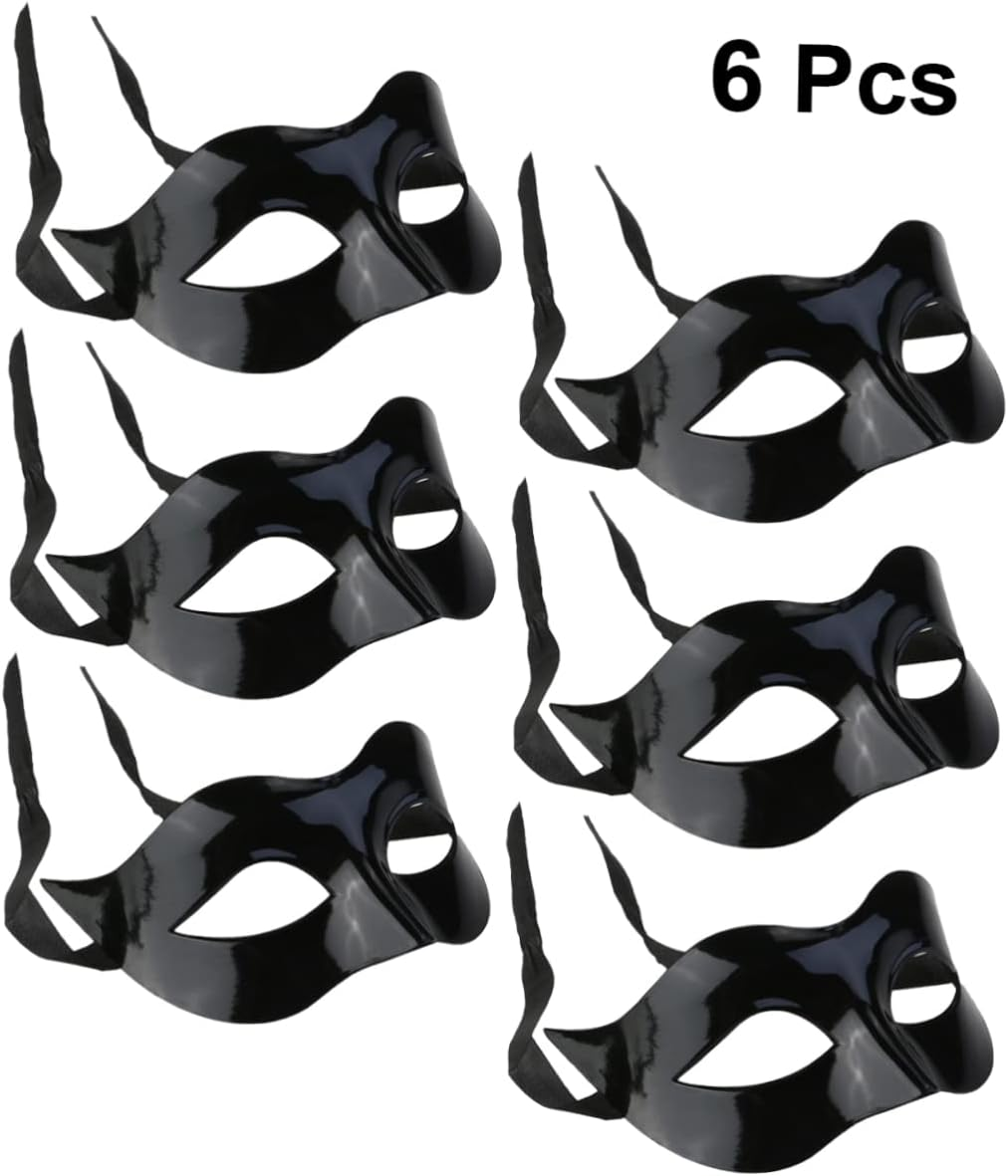 SHOWERORO 6Pcs Black Half Face Mask for Men Plastic Eye Mask Masquerade Cosplay Party Costume Accessory image number 1