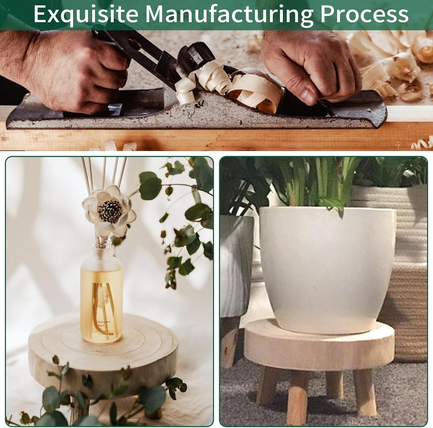 Wooden Plant Stool, Mini Wooden Stool Display Stand, round Decorative Flower Shelf Bonsai Rack, Small Table Succulents Flower Shelf, Modern Plant Stand for Indoor Outdoor Decoration, Garden Holder (S) image number 2