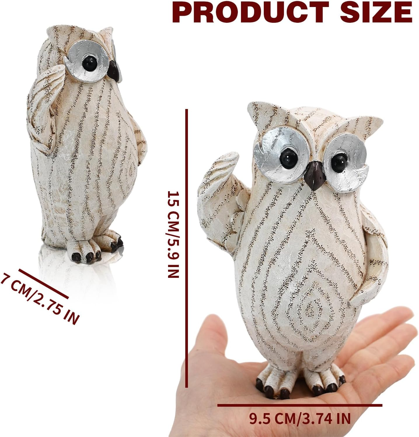 Decorative Owl Figurine, Owl Statue for Home Decor Accents, White Resin with Spiral Pattern, Boho Home Decor Ornament for Shelves Bookcase TV Cabinet and Entryway (Small) image number 1