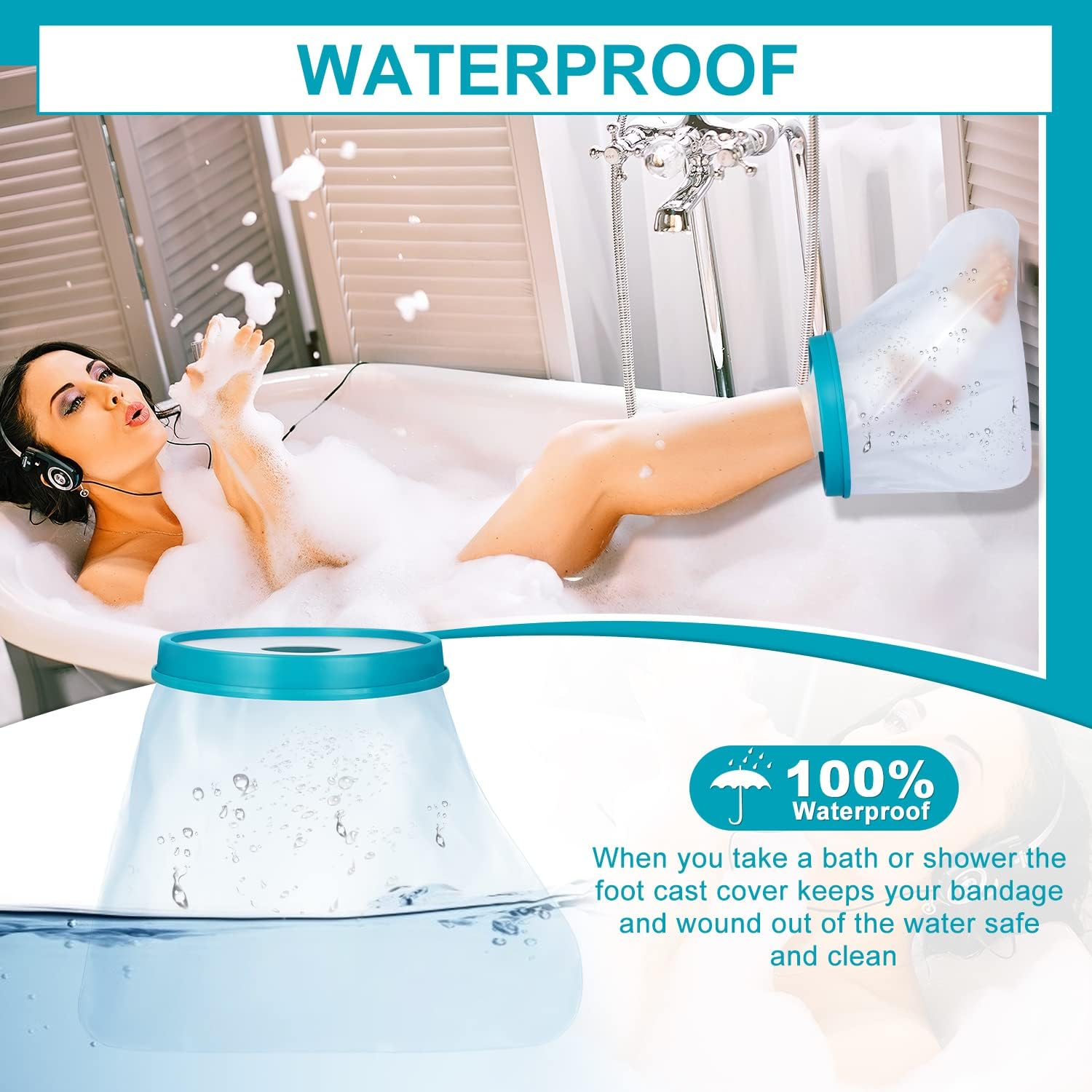 VESKIMER Waterproof Foot Cast Cover for Shower Adult, Bath - Reusable Shower Boot Cover Watertight Foot Protector - Perfect Fit for Foot Ankle and No Mark on Skin image number 5