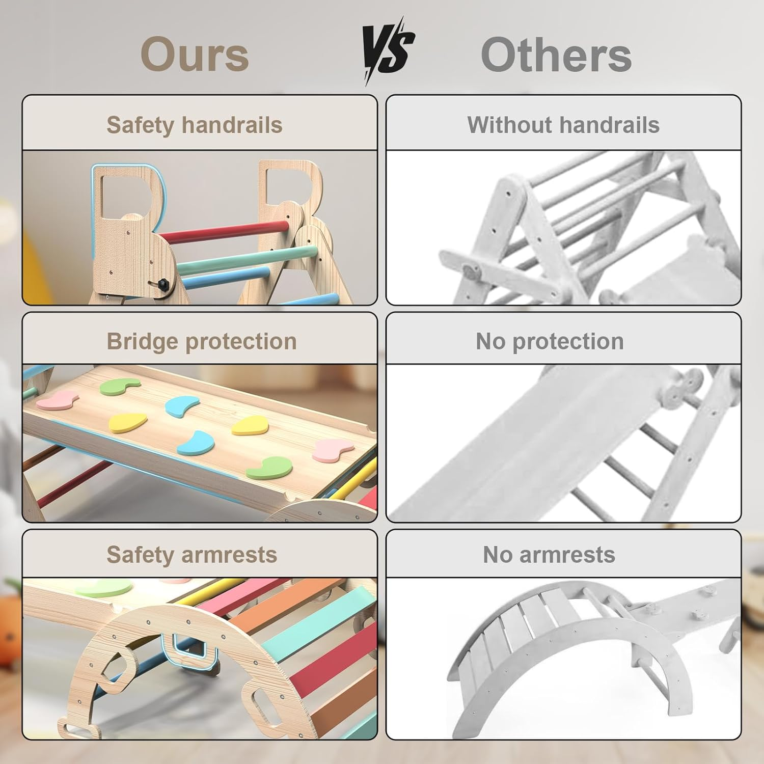 Pikler Triangle Set, 7In1 Foldable Baby Montessori Climbing Toys, Wooden Climber Indoor Jungle Gym for Toddlers image number 2