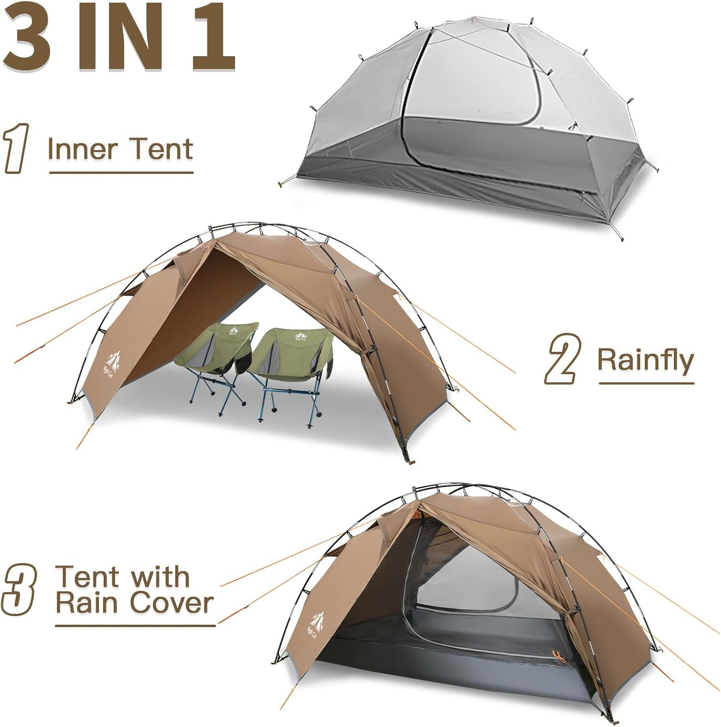 Night Cat Backpacking Tents 2 Persons Fast Setup Hiking Camp Tent with Foldable Pole Double Layers Two Doors Waterproof Lightweight Compact 7X4.4Ft image number 1