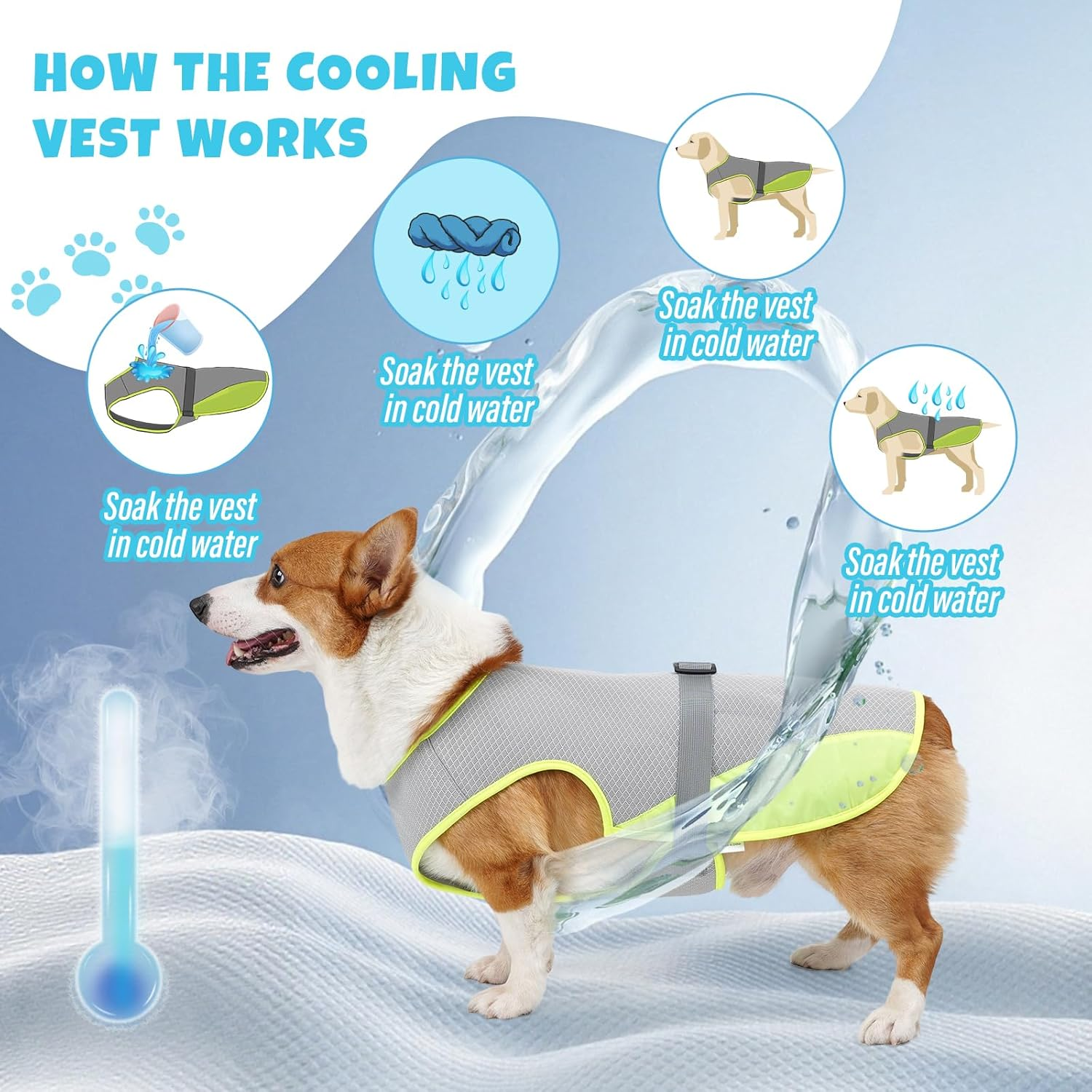 Dog Cooling Vest for Summer,Frenchie Cool Vest for Dogs (11Lb-77Lb) Body Cooling with Uv Protection Breathable Mesh,Cooling Shirt for Cavoodle,Labrador,Border Collie (Grey, XL) image number 6