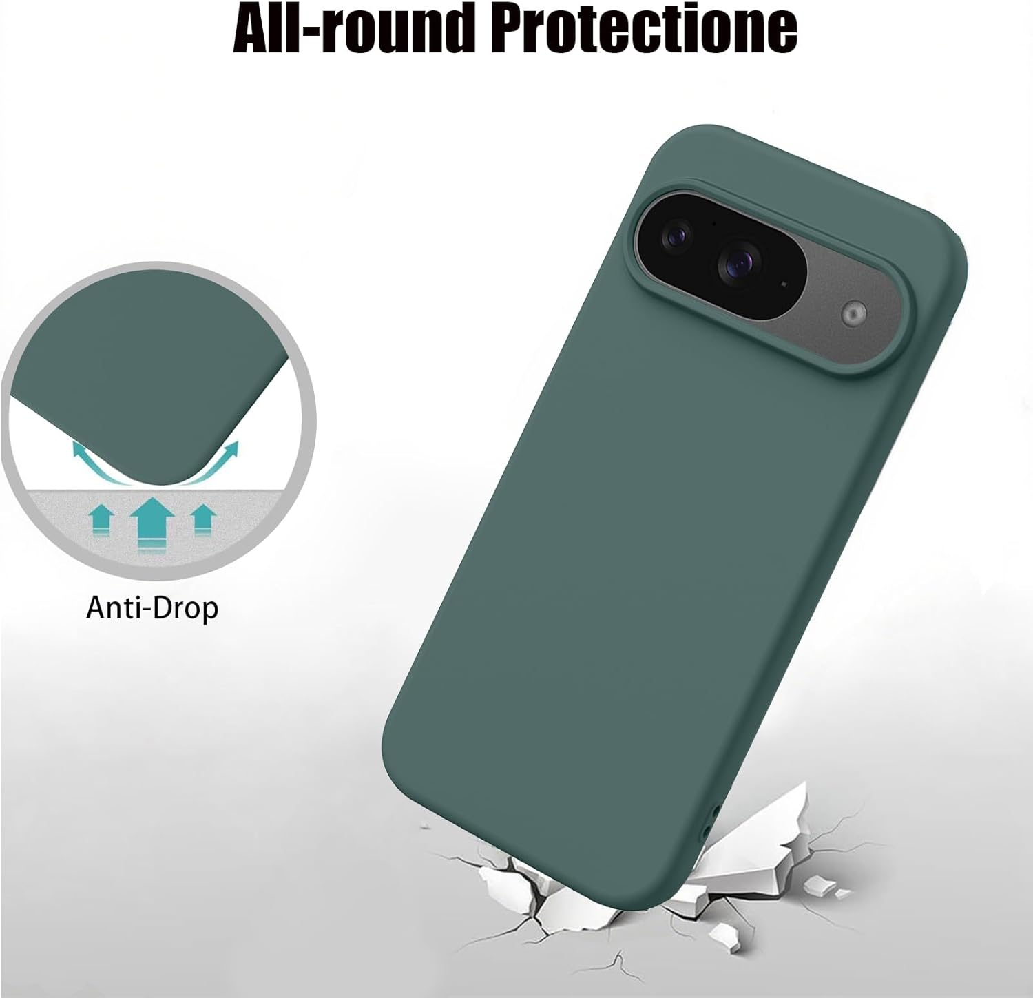 Case for Google Pixel 9/9 Pro 2024 6.3",Liquid Silicone Slim Full-Body Protective Phone Case Cover,Rugged Anti-Drop Shockproof Scratch Protective Case (Green)