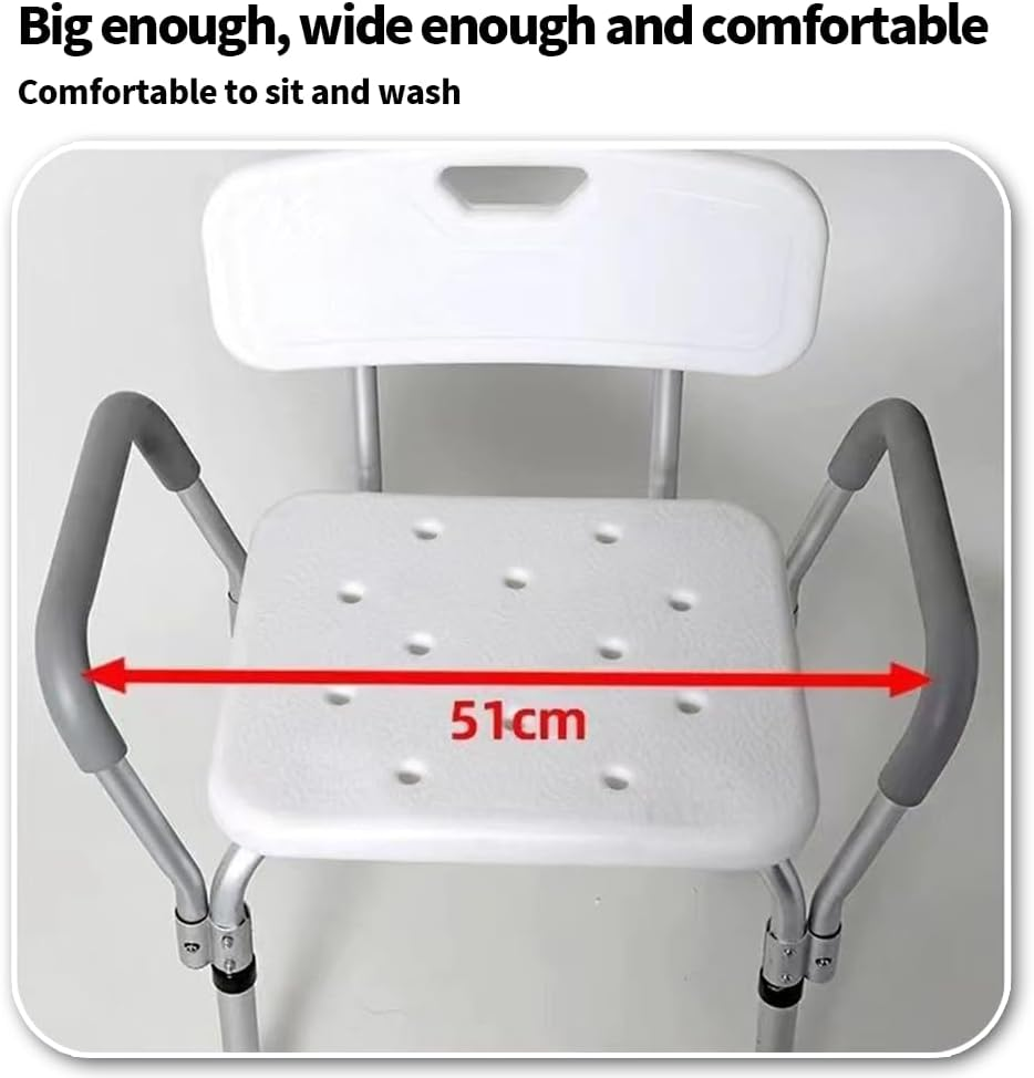 TOMVAES Shower Chair -Shower Seat with Back- Non-Slip Bathroom Bench Bath Chair- Shower Chairs with Arms for Handicap - Wide Shower Seats for Elderly Bathtub