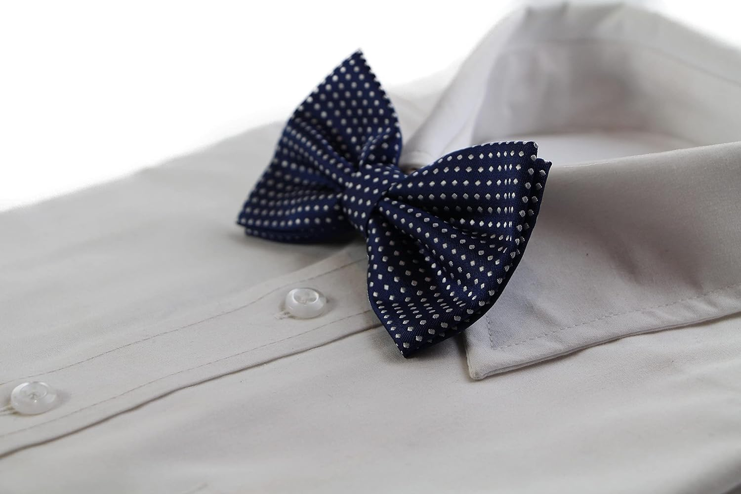 Mens Navy Plain Coloured Bow Tie with White Polka Dots Navy White image number 1