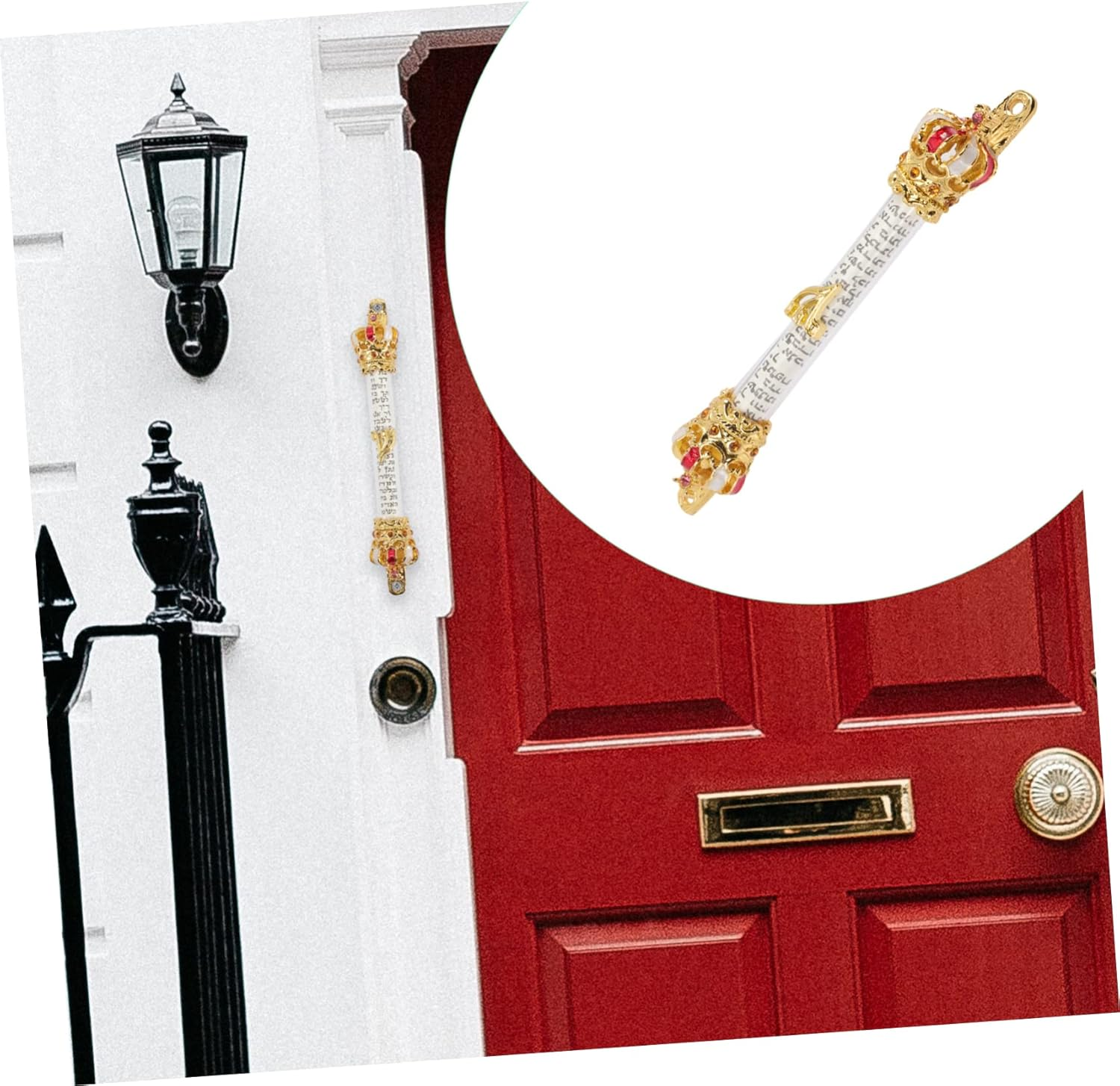 Religious Metal Mezuzah Door Memorial Scroll with Red Crown Design Jewish Hanukkah Home Decor Loss of Mother - As Shown image number 7