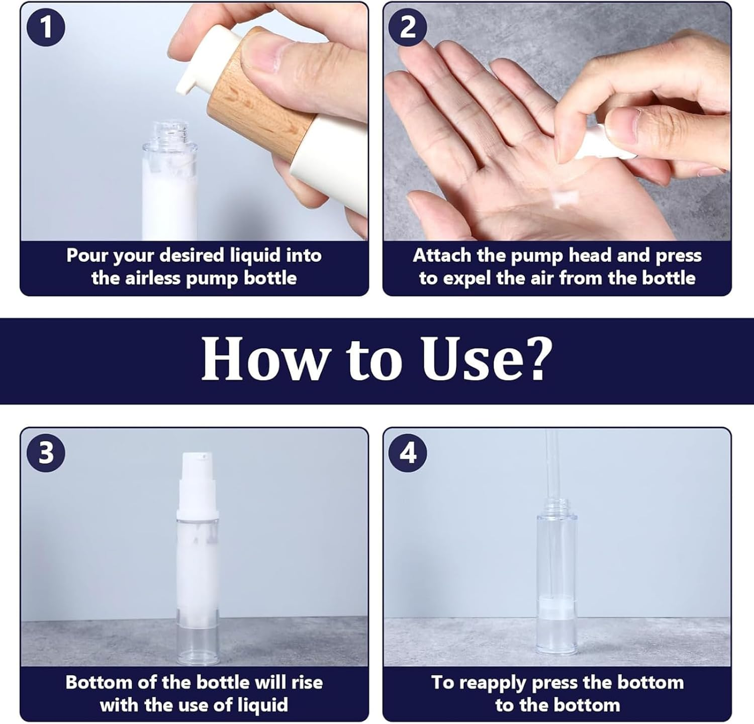 Kzvsiy 5 Pcs 10 Ml Airless Pump Bottles, Refillable Clear Plastic Lotion Containers, Vacuum Press Pump for DIY Foundation, Gel, Essence, Moisturizer-Travel Size Cosmetic Containers