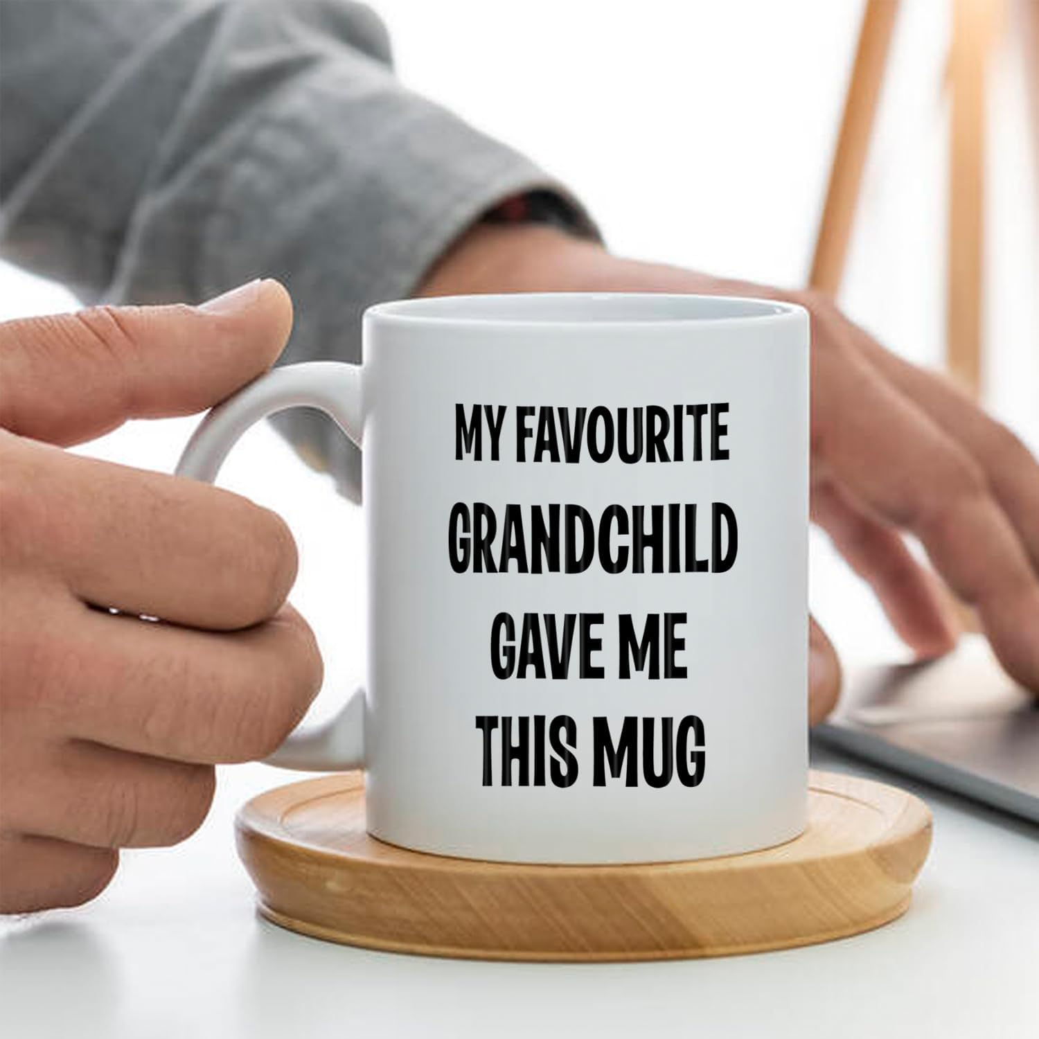 Funny Grandchild Birthday Gifts from Grandfatherr Grandmother Favourite Grandchild Mug 11Oz, My Favourite Grandchild Give Me This Mug for Grandad and Grandma image number 4