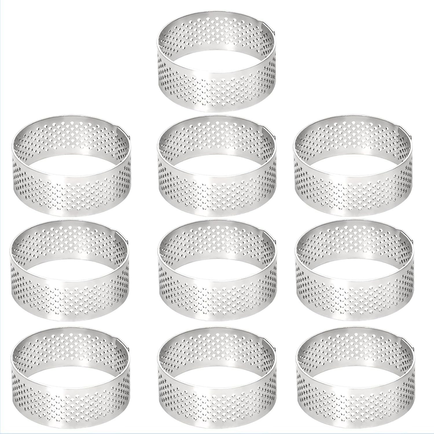 10 Pcs 1.98 Inch Stainless Steel Tart Ring, Heat-Resistant Perforated Cake Mousse Ring, round Ring Baking Doughnut Tools 5Cm image number 1