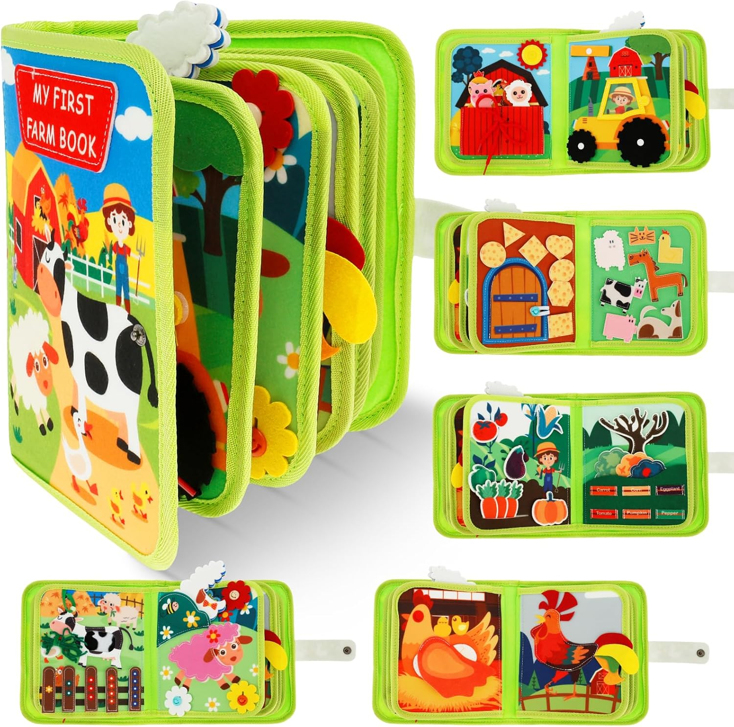 Busy Board Montessori Toys for Toddlers 3+ Year Old Soft Felt Books Educational Sensory Development Farm Theme Travel Quiet Book for Boys Girls (Farm) image number 3