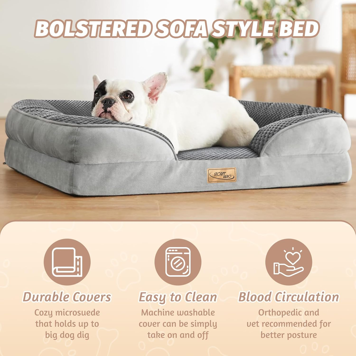 STORM HERO Orthopedic Dog Bed - Dog Sofa Beds for Small/Medium Dogs, Memory Foam Anxiety Pet Bed with Warm Mattress Cushion, Washable Dog Bedding Firm Support, Cozy Pet Crate Bed (77 X 59Cm) image number 6