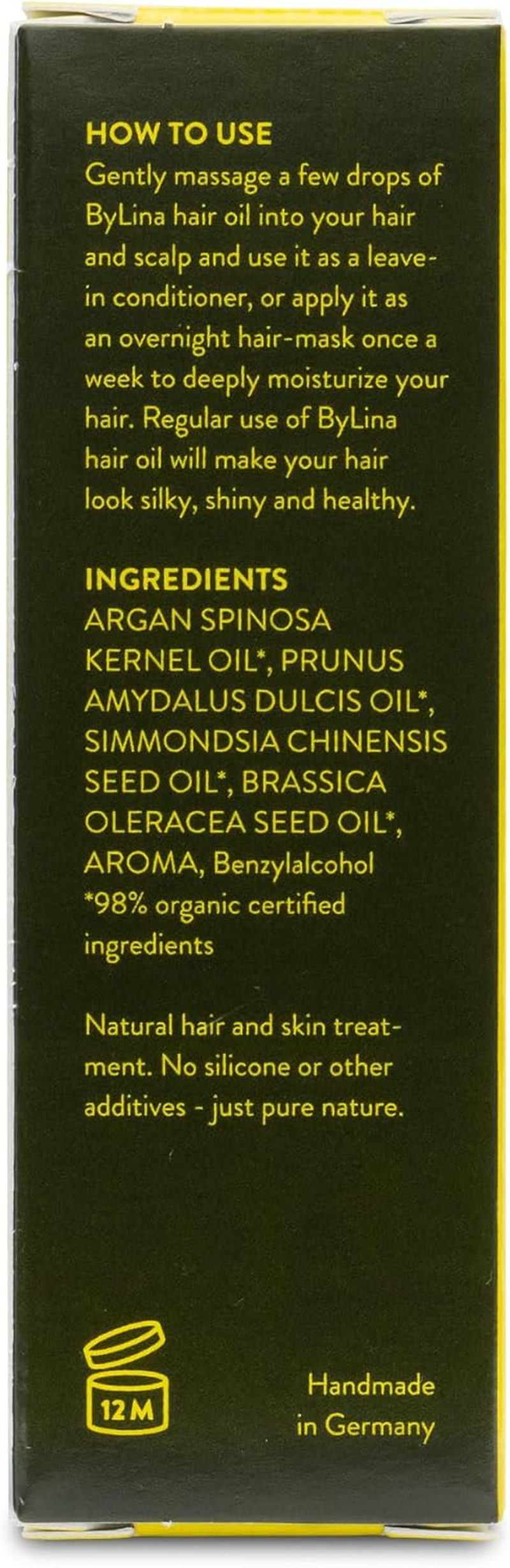 BYLINA Hair Oil without Silicone and Paraben - Made from Cold-Pressed Organic Oils, Argan Oil, Jojoba Oil, Almond Oil and Broccoli Seed Oil for Broken and Dry Hair (Toffee) image number 3
