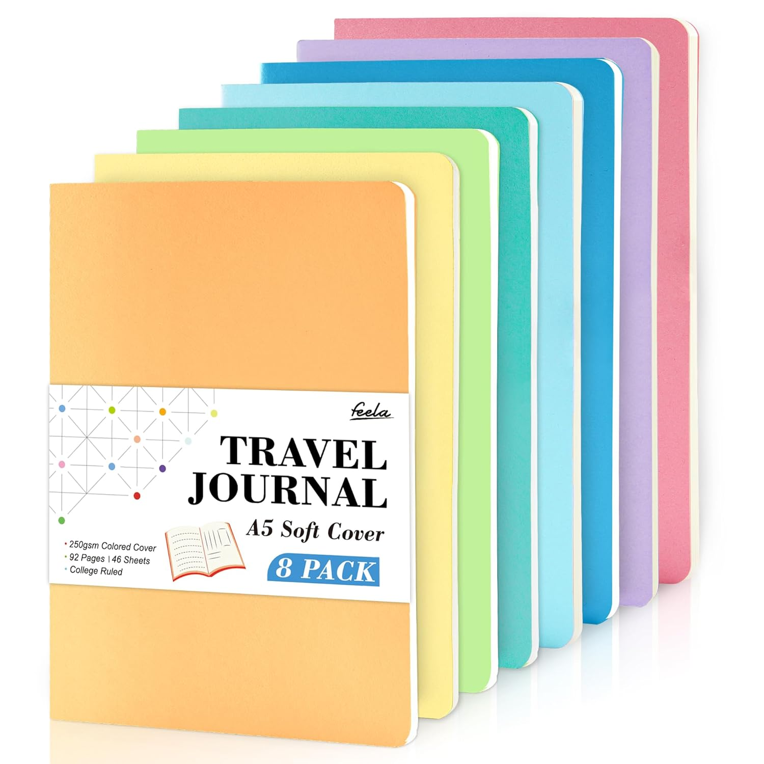 Feela Soft Cover Notebook Bulk, 8 Pack College Ruled Notebooks for Work Studay, Lined Travel Journal for Women Men, Note Taking Notebook School Supplies Business Writing, 8.2&rdquo; X 5.5&rdquo;, A5, Pastel Colours image number 3