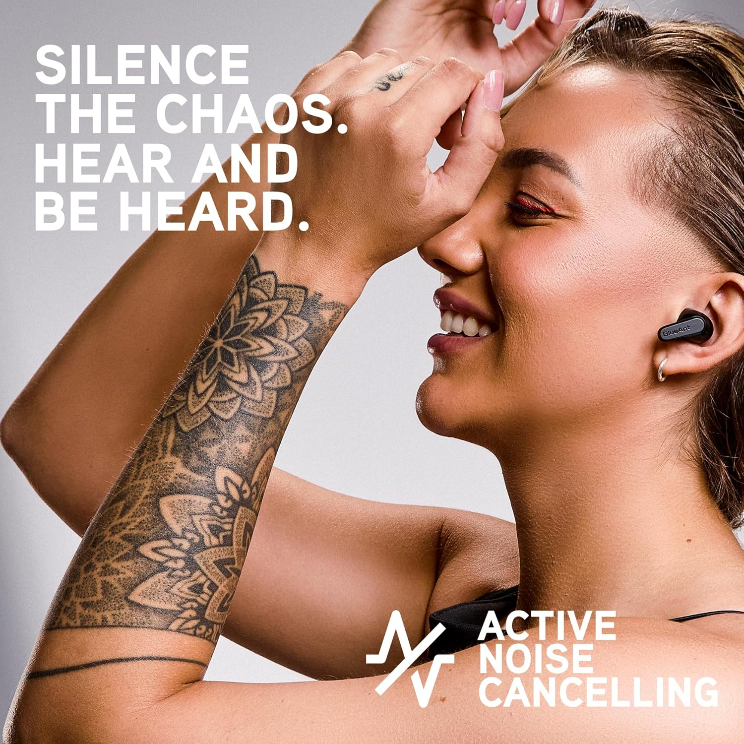 Blueant Pump Air Ultra True Wireless Bluetooth Earbuds, Active Noise Cancelling, Clear Calls with Multi-Mic Tech, All-Day Battery with Wireless Charging Case, Sweatproof In-Ear Design, Black