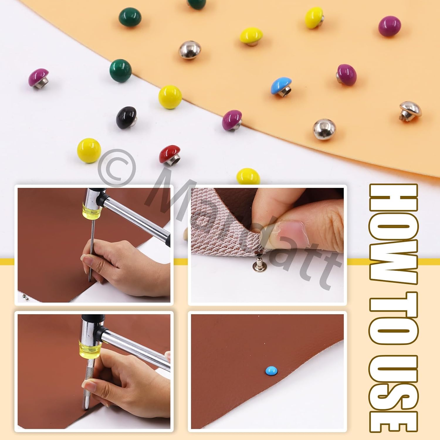 Mardatt 200 Sets 5Mm Double round Cap Leather Rivets with Fixing Tools, 10 Colors Caps Leather Rivets Metal Studs Leather Rivet Dome Rivets for Leather Craft DIY Decoration image number 3