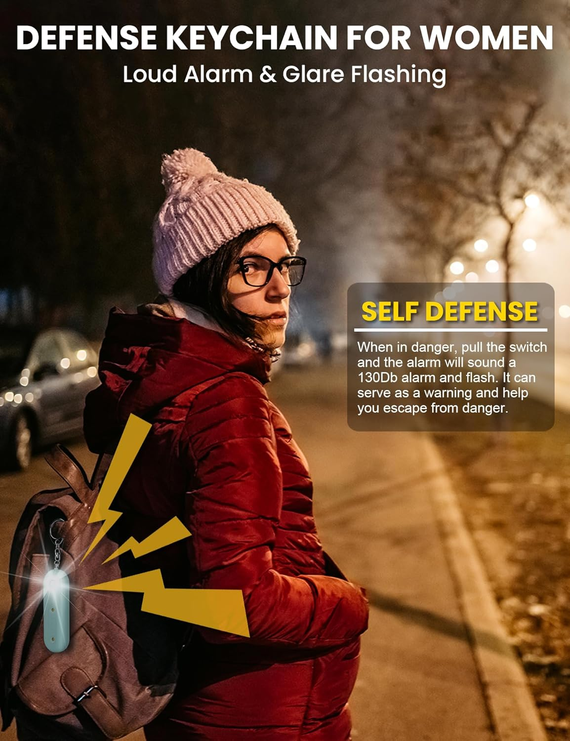 ROTOPATA Personal Safety Alarm Keychain for Women, Rechargeable 130DB Loud Emergency Self Defense Key Chain Siren with LED Strobe Light for Elderly Traveling College Essentials (Light Blue) image number 6