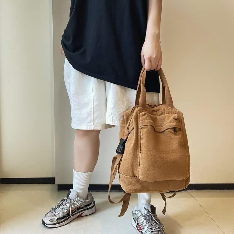 Small Boho Canvas Backpack for Women Vintage Style Outdoor Travel Bag Casual Daypack Grunge Aesthetic Hippie Y2K Backpack