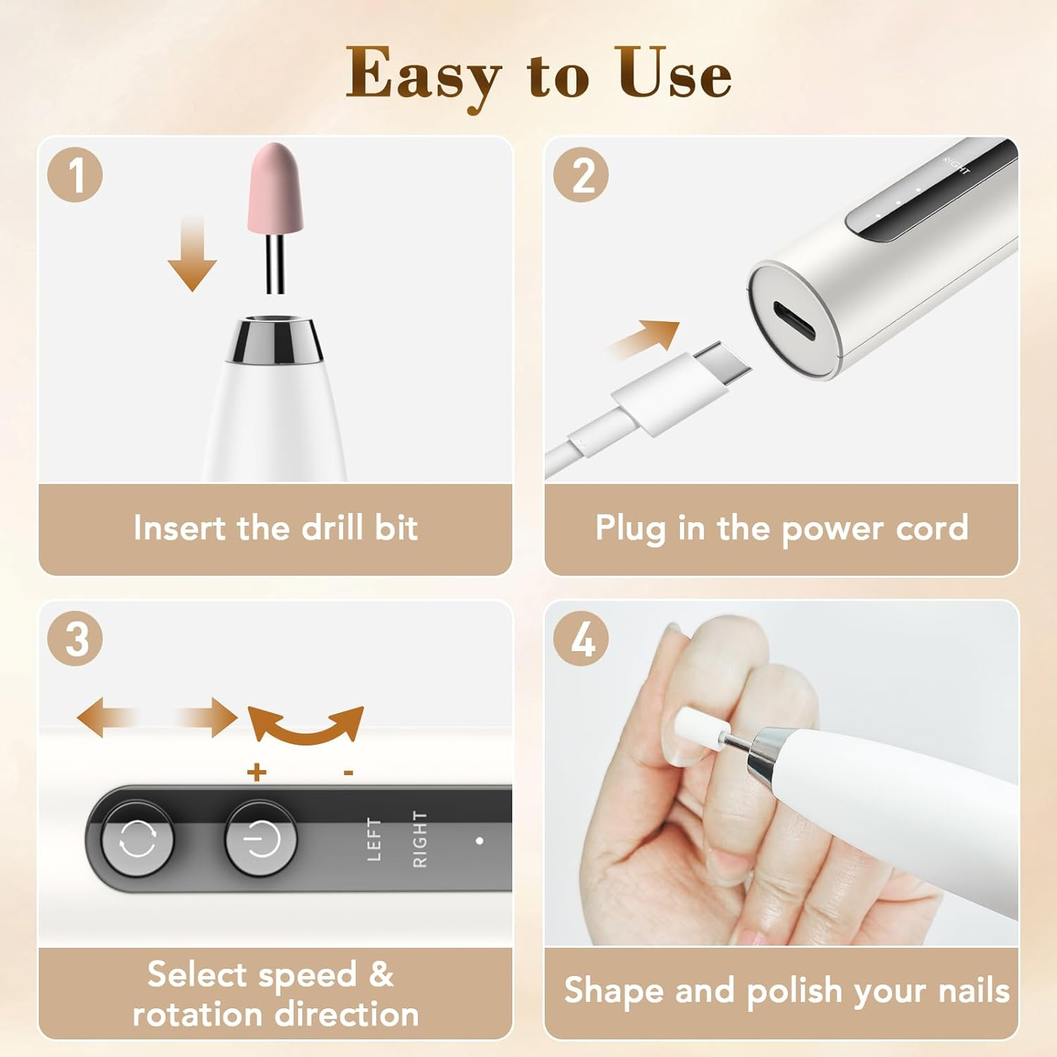 DOCOCO Electric Nail File, Cordless Nail Drill for Manicure and Pedicure, Acrylic Nail Remover Kit, 6 Bits Toe Nail Care Set for Home Salon Polishing, Removing, Trimming image number 1