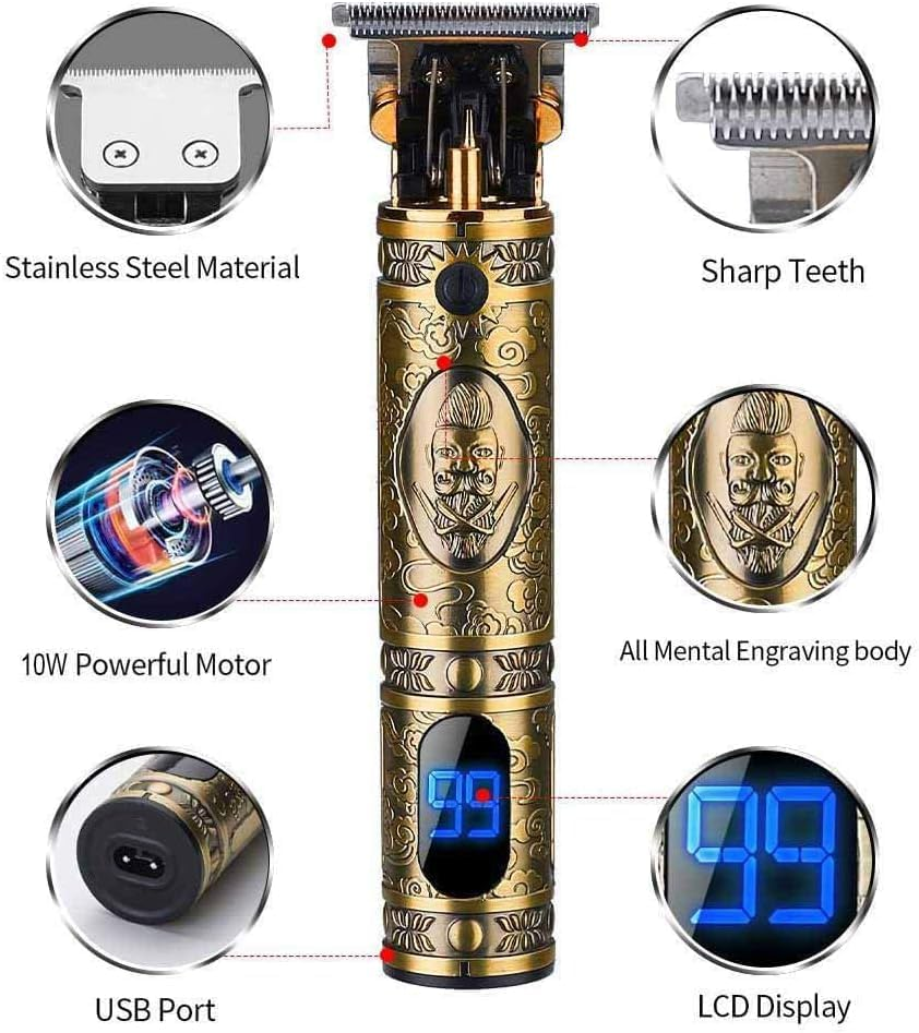 Hair Clippers Trimmer for Men,Hair Beard Body Arm Professional Electric T Blade Liners Outline Edgers Shaver 0Mm Bald Zero Gap Grooming Kit LED Low Noise Cordless Rechargeable with Guide Combs(Gold) image number 4