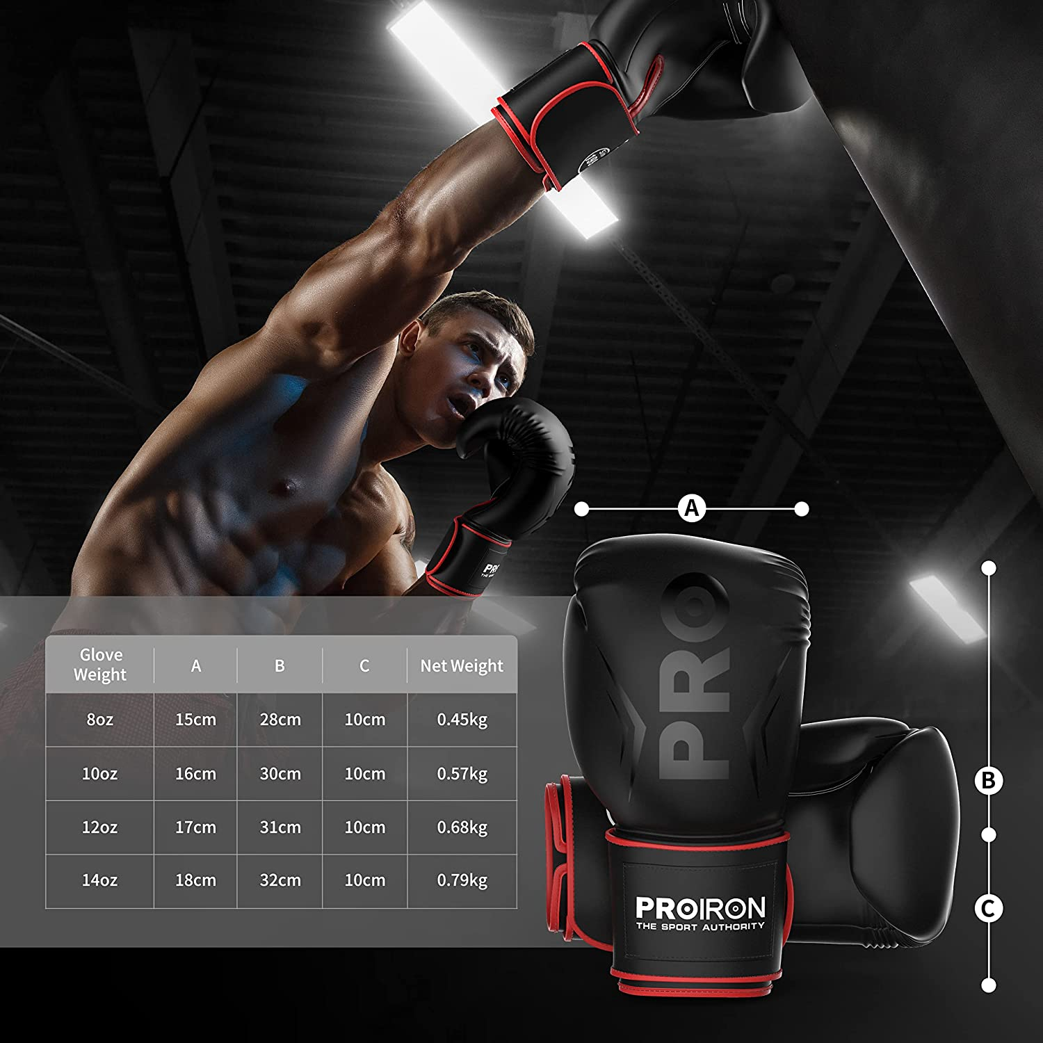 PROIRON Boxing Gloves MMA Punch Bag Training Mitts for Muay Thai, Sparring, Kickboxing, Fighting, Martial Arts, Workout Gloves 8Oz, 10Oz, 12Oz, 14Oz with Free Deodoriser image number 0