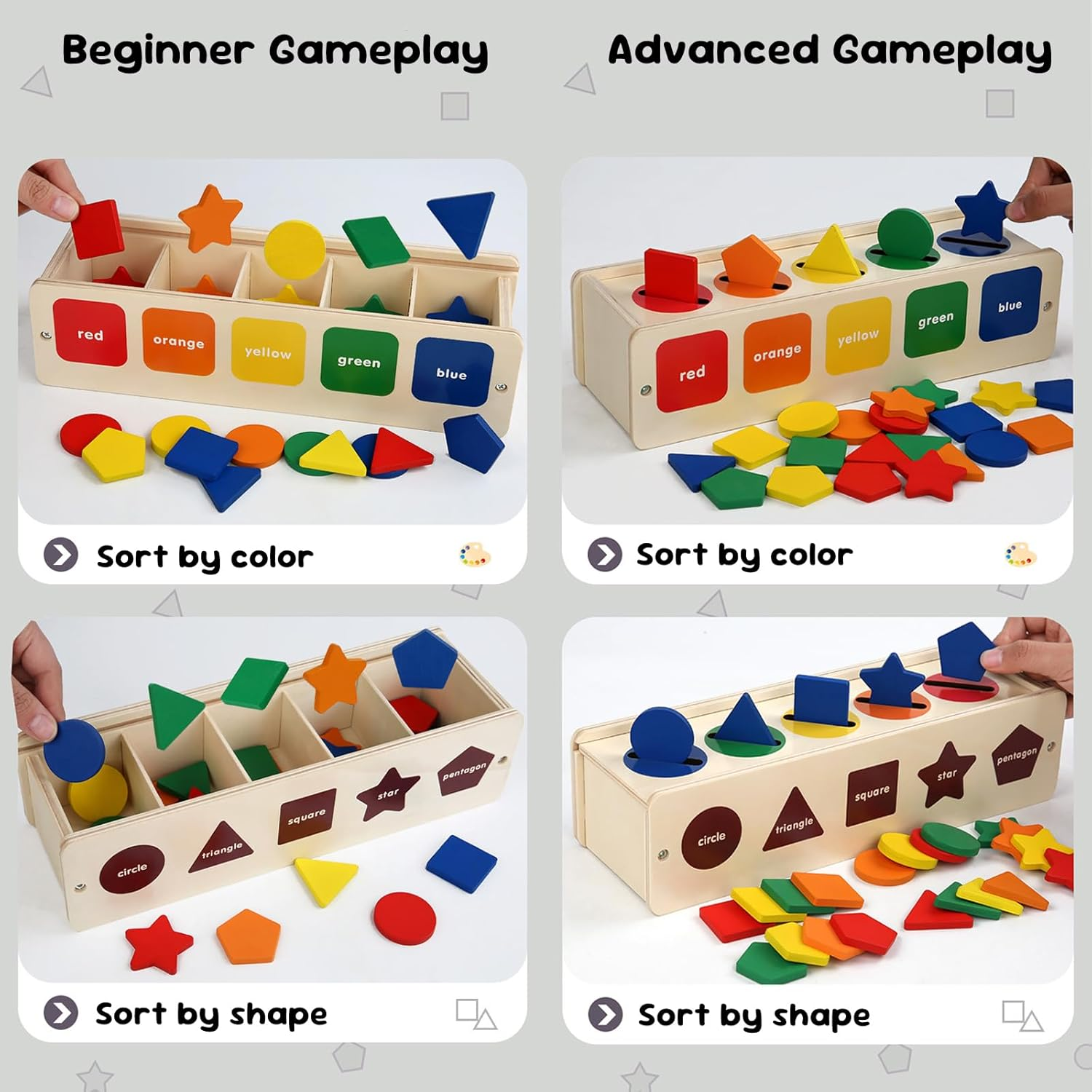 Montessori Wooden Sorting & Matching Toy for Toddlers, Baby Toy 12+ Months, Colour & Shape Learning Educational Game for Kids Age 2 3 4 5, Sensory Presents for Boys and Girls image number 1