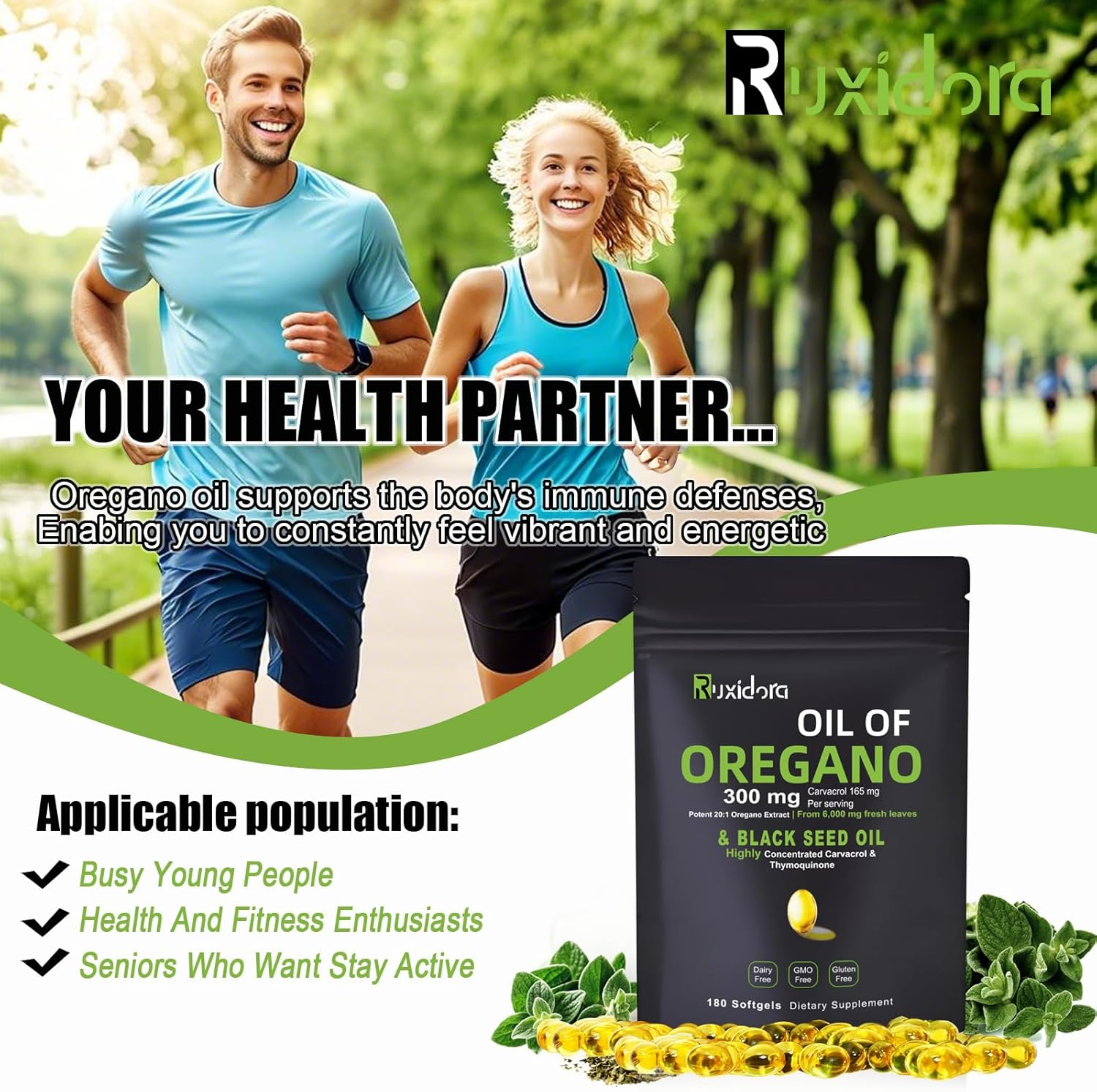 Oregano Oil & Black Seed Oil Softgels,180 Capsules | Cold-Pressed | Non-Gmo,Gluten-Free, Vegan image number 1