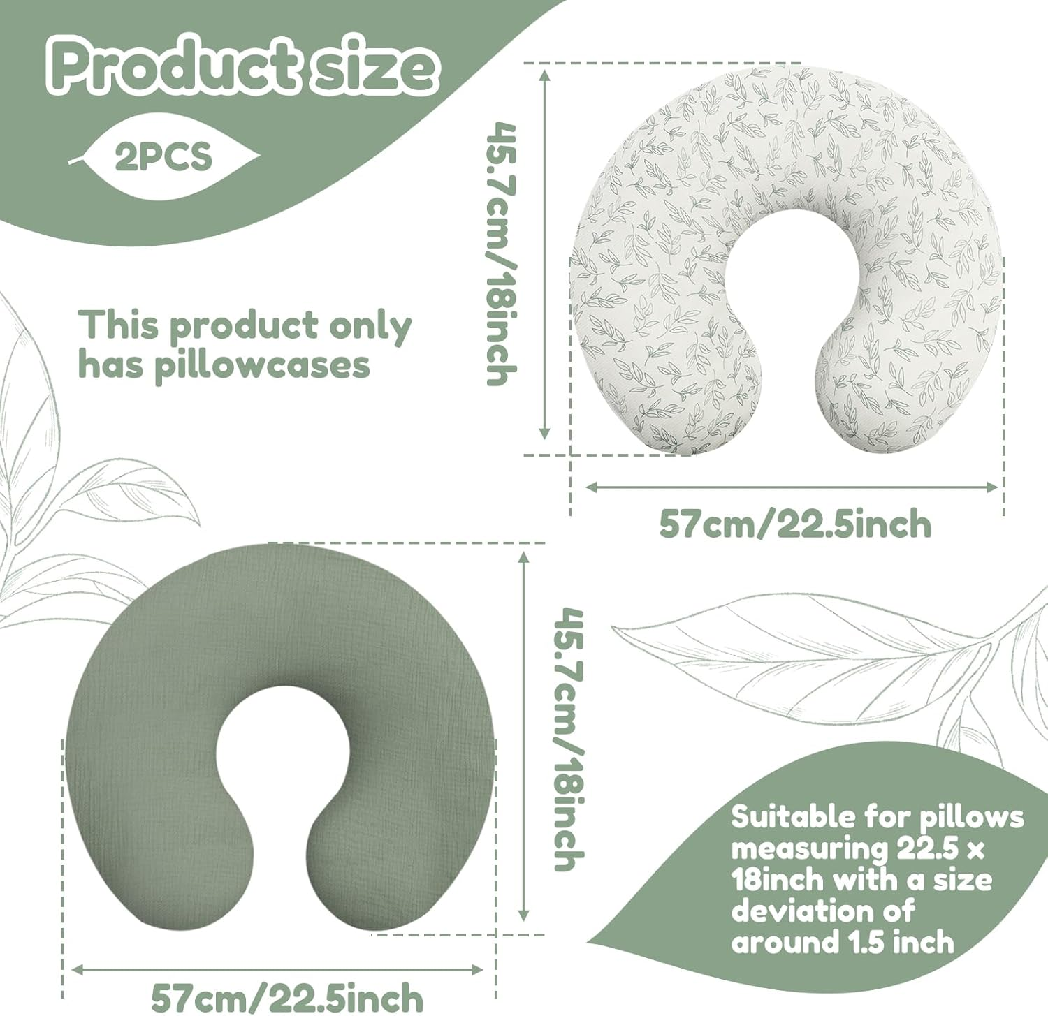 2 Pcs Nursing Pillow Cover, Nursing Pillow Slipcover Soft Cotton Newborn Breastfeeding Pillow Cover Stretchy Nursing Slipcover for Baby Girls Boys Newborn