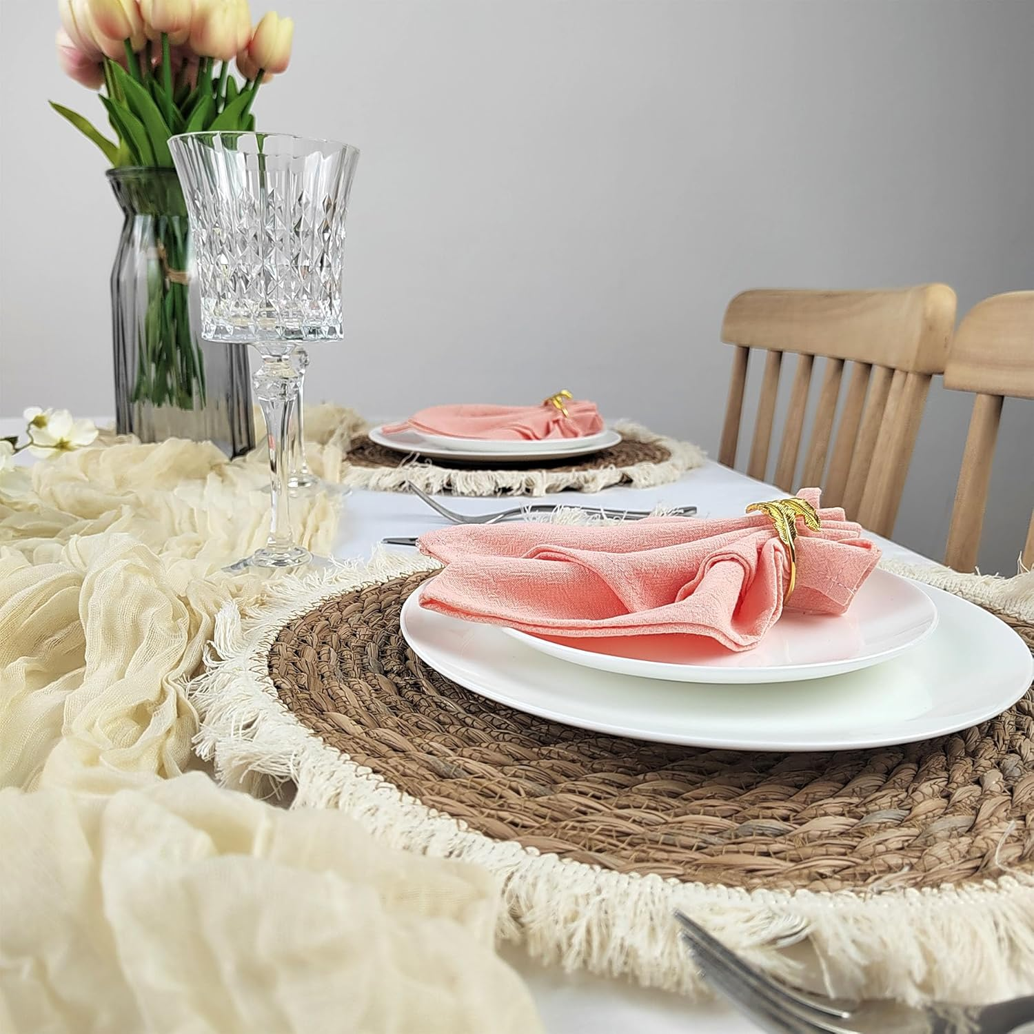 Cloth Napkins Rustic Cotton Cloth Napkins Set of 10 Soft Table Napkins 45X45Cm Washable Dinner Napkins for Christmas Wedding Party Fall Decor (Pink) - Blue image number 3