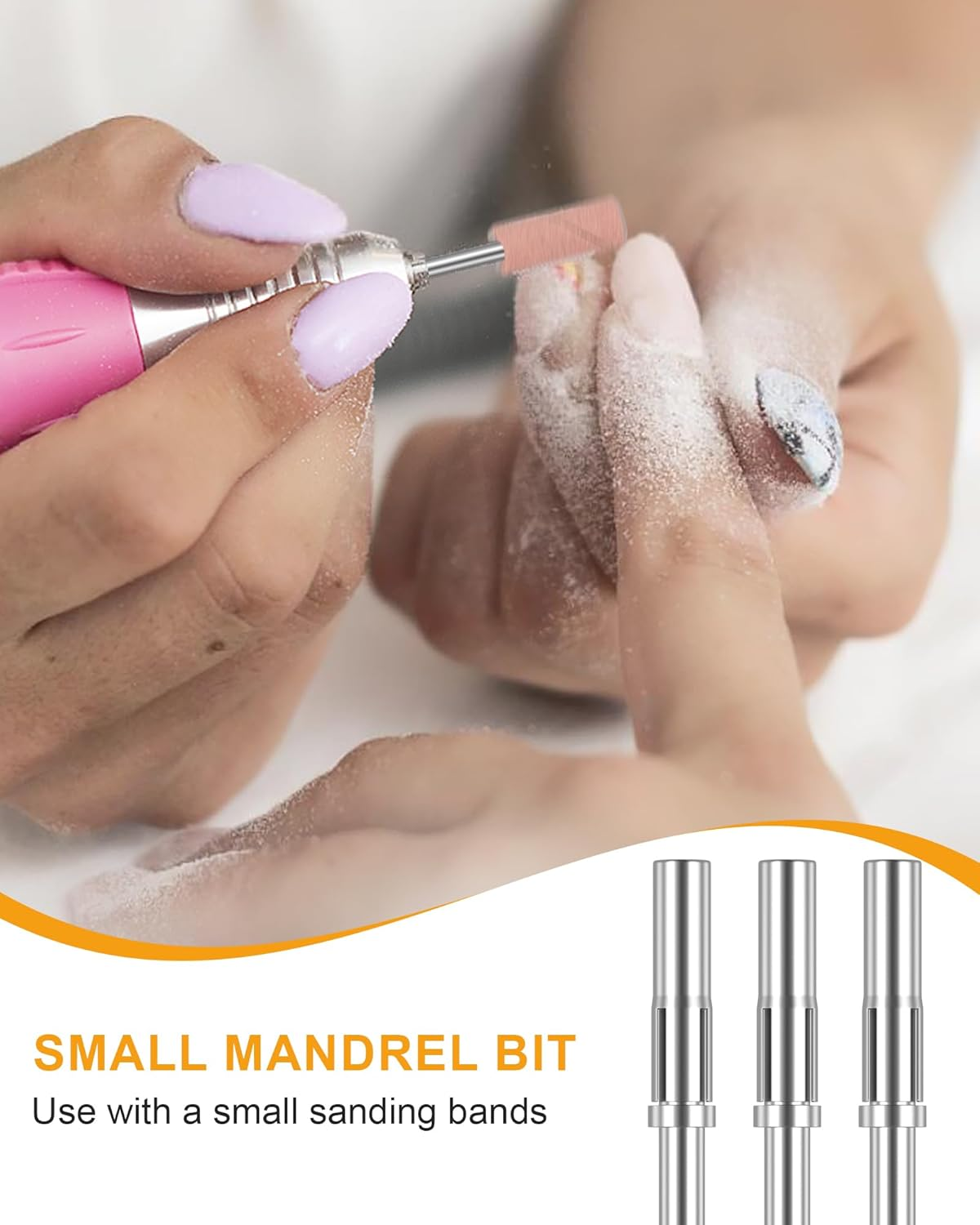 Rolybag Mandrel Nail Drill Bit, Mandrel Bit for Small Sanding Bands, 3/32'' Easy off Mini Mandrel Bit for Nails, Suitable for Acrylic Nails Gel Manicures, Silver Mandrel Drill Bit 38Mm X 3.1Mm image number 4