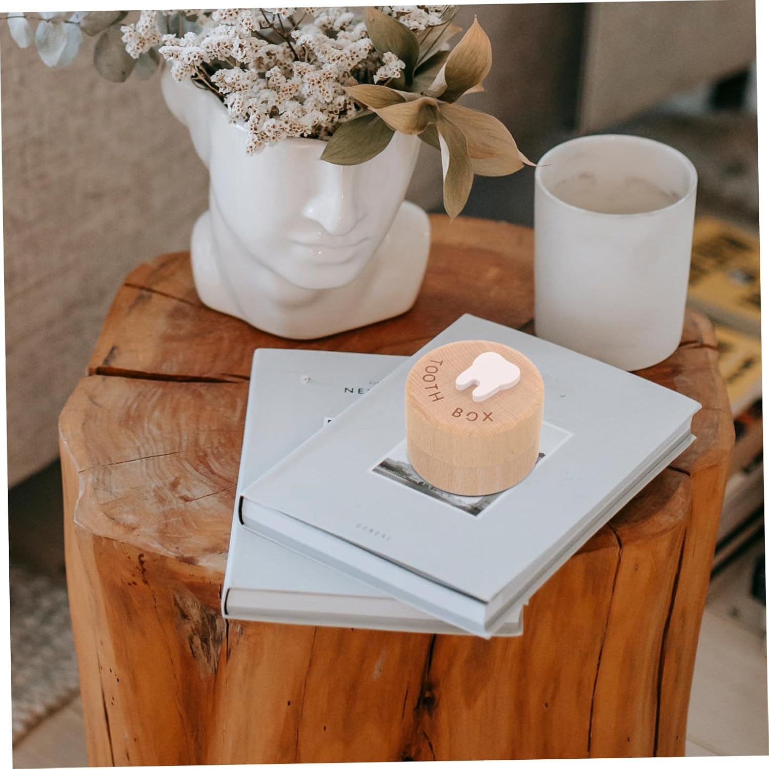 Baby Tooth Box and Fetal Hair Holder Wooden Keepsake Organizer Lid for Children Teeth and Hair Storage Newborn Memorabilia Storage Box image number 2