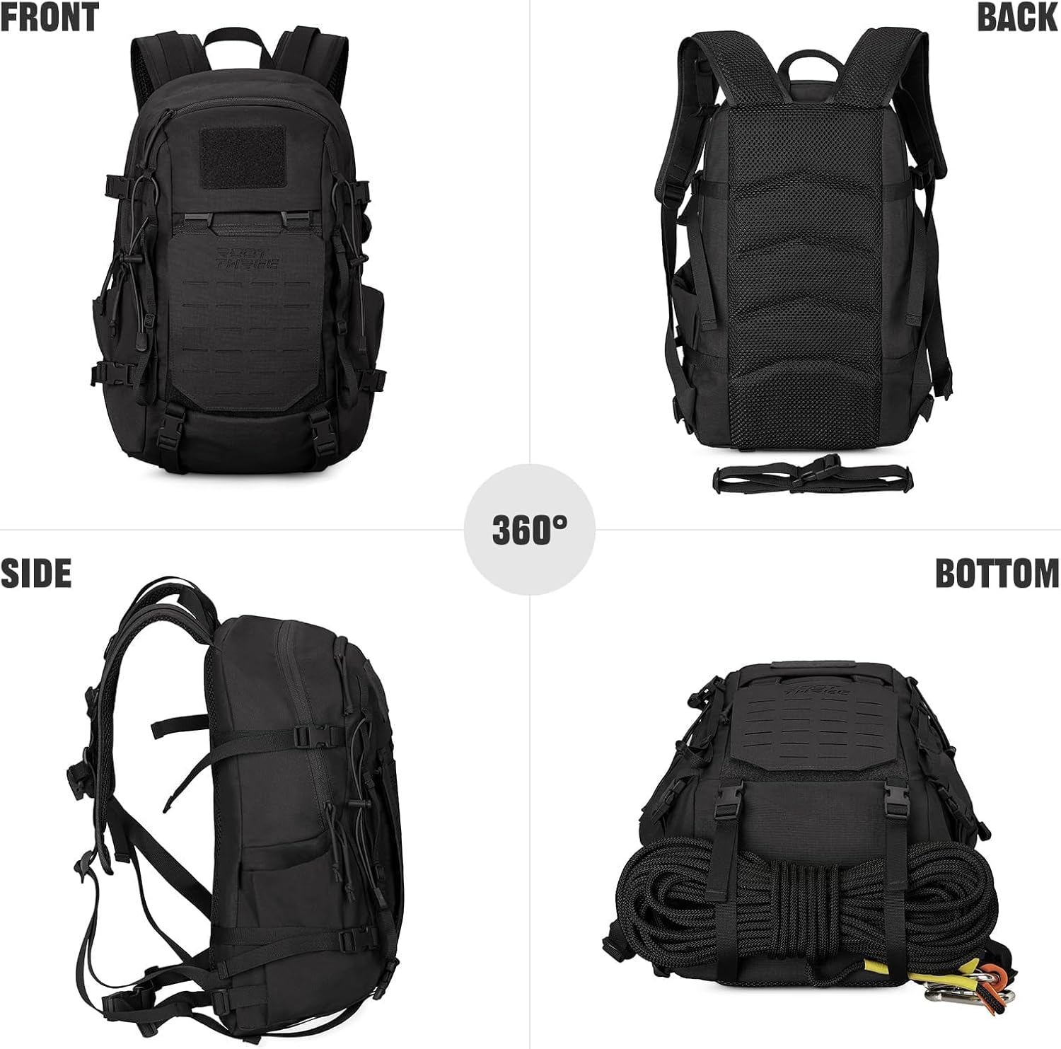 ROOT THREE 25L Tactical Backpack, Small Hiking Backpack with Expandable MOLLE Front, Biking Motorcycle Backpacks for Men image number 1