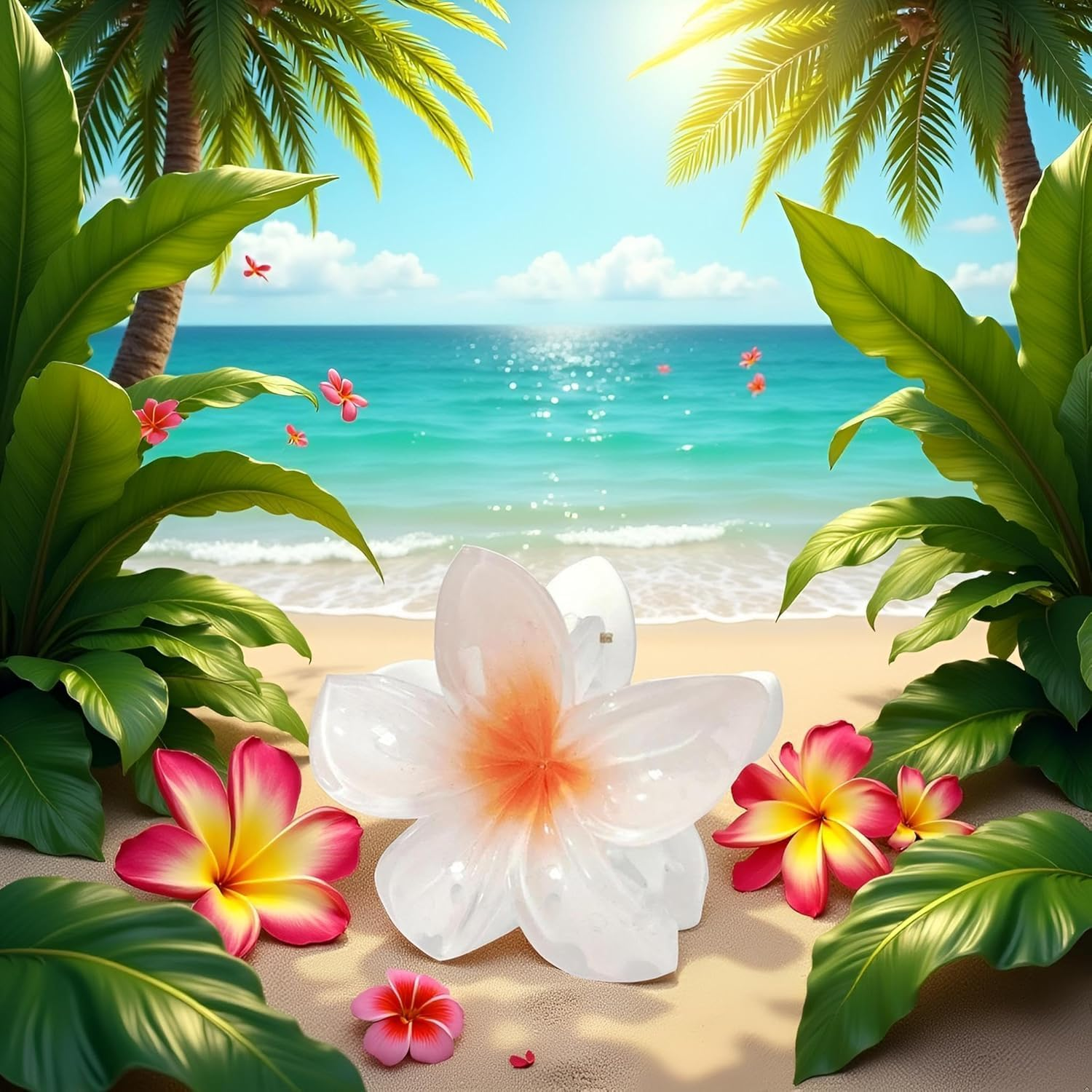 Flower Hair Claw Clips - Hawaiian Flower Hair Claw Clips for Women | Plumeria Claw Clips for Thin | Strong Hold Jaw Clip | Hair Clips for Girls| Preppy Hair image number 5