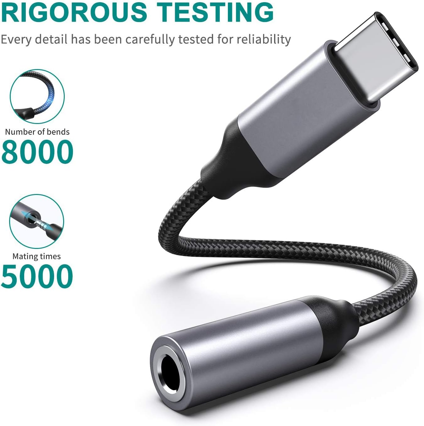 HLLYLL USB C to 3.5Mm Headphone Jack Adapter, Type C to Aux Audio Nylon Cable, Male to Female Earphone Adapter image number 4