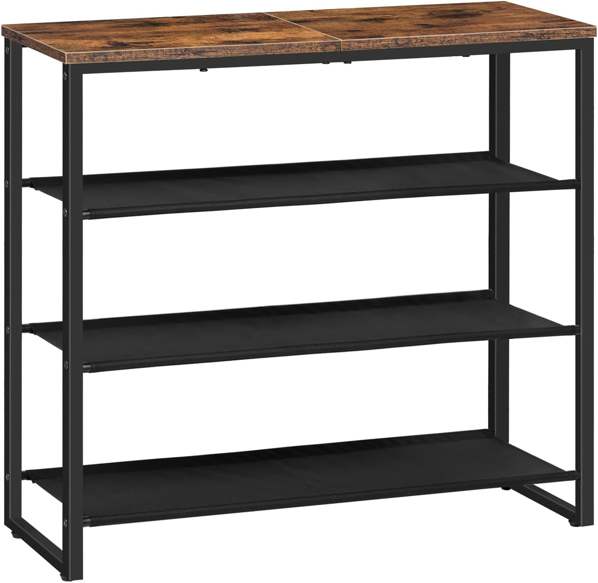 HOOBRO Shoe Rack, 4 Tier Shoe Storage Organizer with 3 Oxford Fabric Shelves and Top Panel, Holds 12-16 Pairs of Shoes for Entryway and Closet, Industrial, Rustic Brown BF47XJ01G1 image number 6