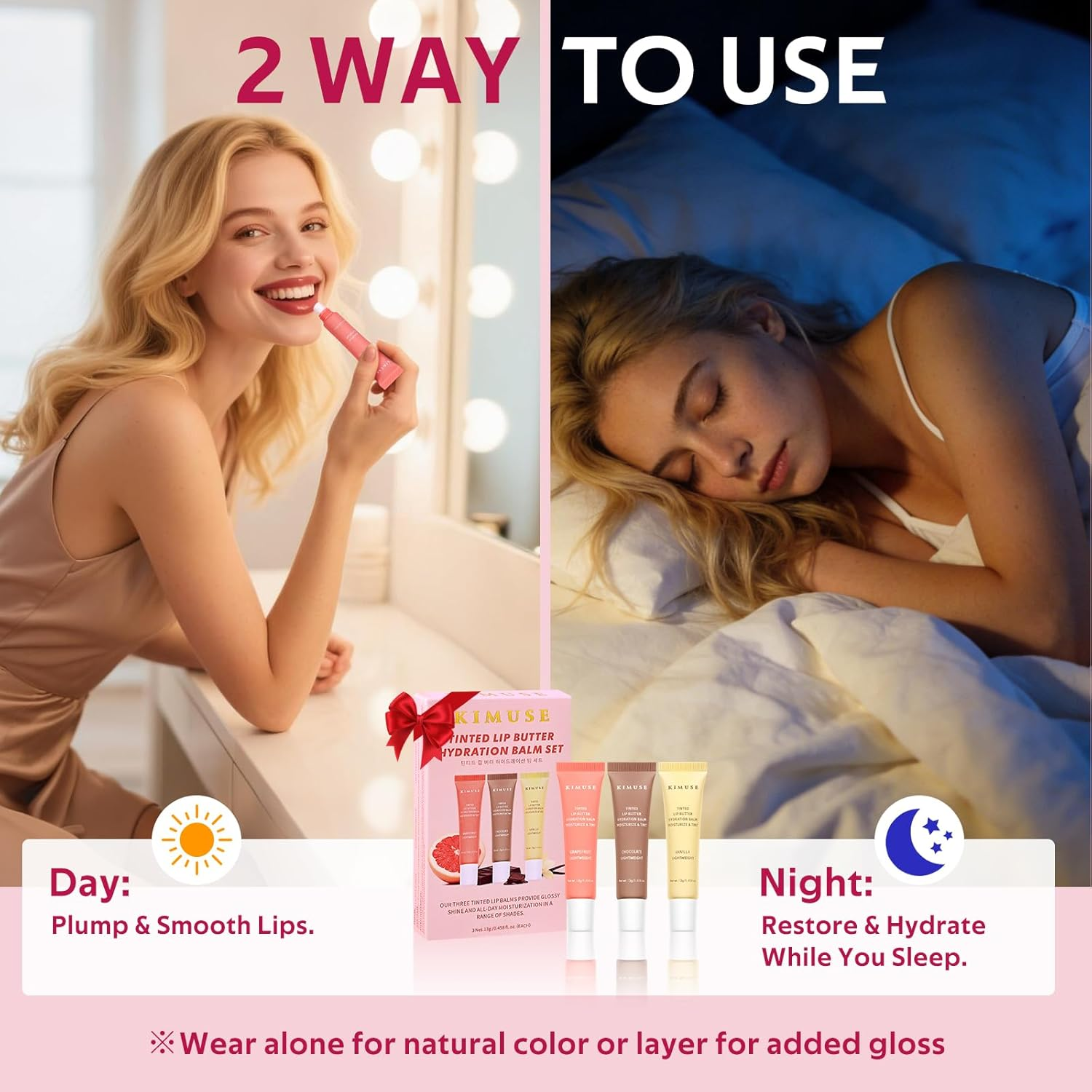 KIMUSE Tinted Lip Balm Trio, Hydrating Lip Butter Moisturizing for Shine Finish & Soft, Cruelty-Free & Vegan Formula image number 5