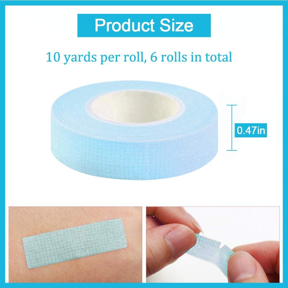 EBANKU 6 Rolls Breathable Blue Eyelash Extension Tape - Micropore Fabric under Eye Tape for Lash Extension Supply image number 4