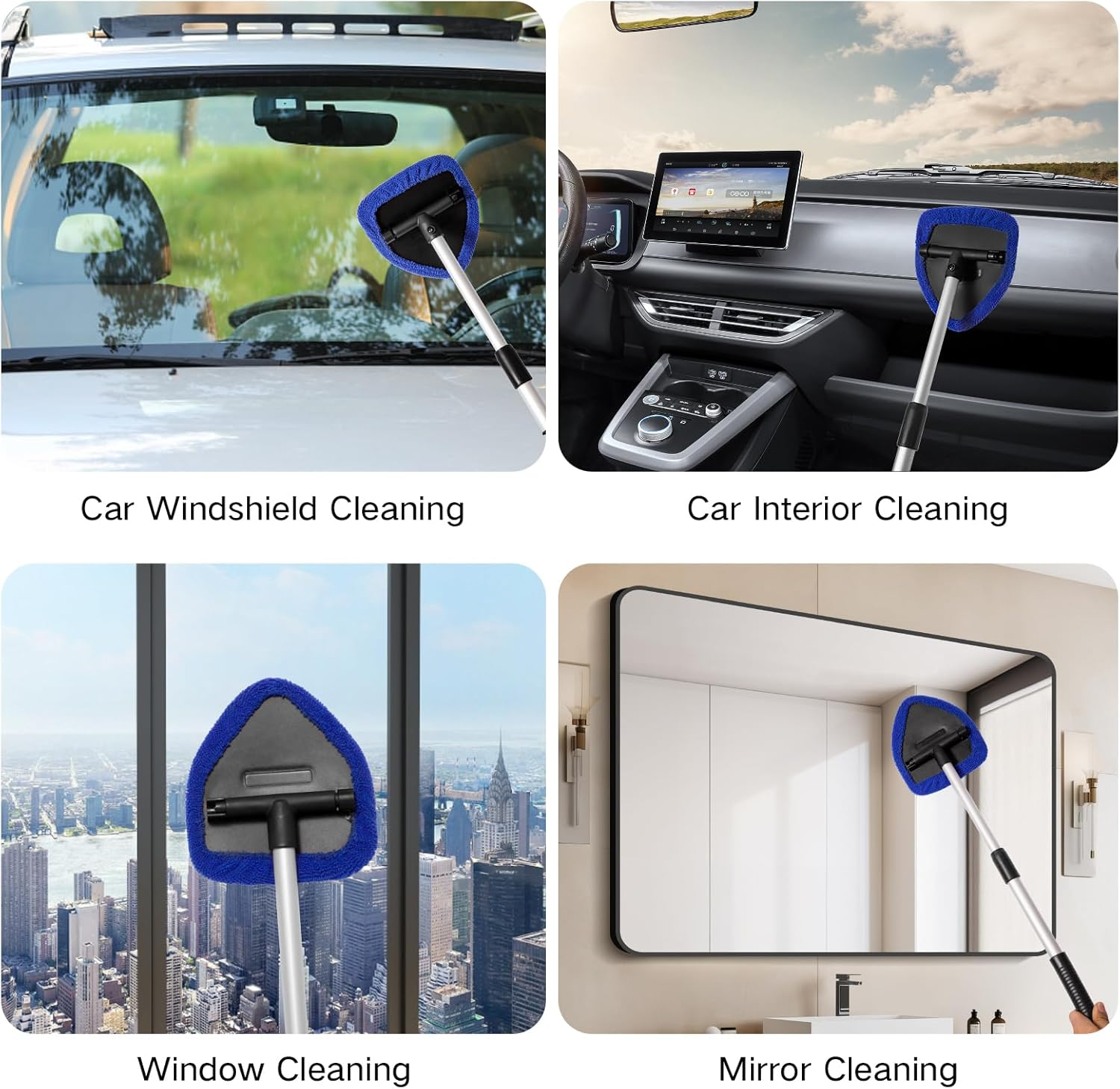7Pcs Windshield Cleaner Tool Car Window Cleaning Wash Kit with 4 Reusable Microfiber Pads 1 Spray Bottle and Extendable Handle Auto Glass Wiper Kit, Blue - Blue image number 6