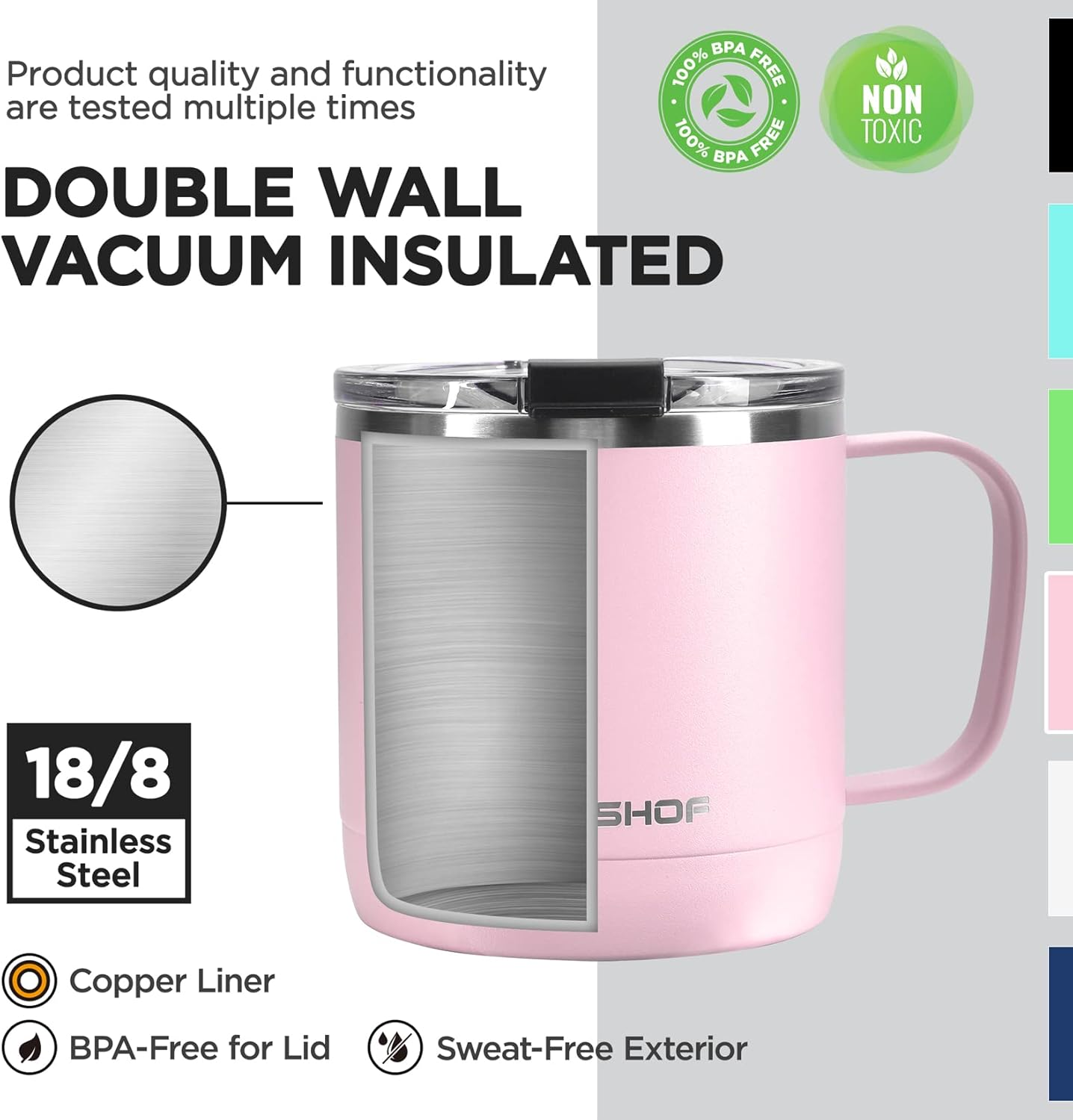 HAUSHOF 420Ml Insulated Coffee Cup with Handle, Stainless Steel Vacuum Insulated Coffee Cups, Double Wall Travel Mugs with Leakproof Lid, 14 Oz, BPA Free image number 2